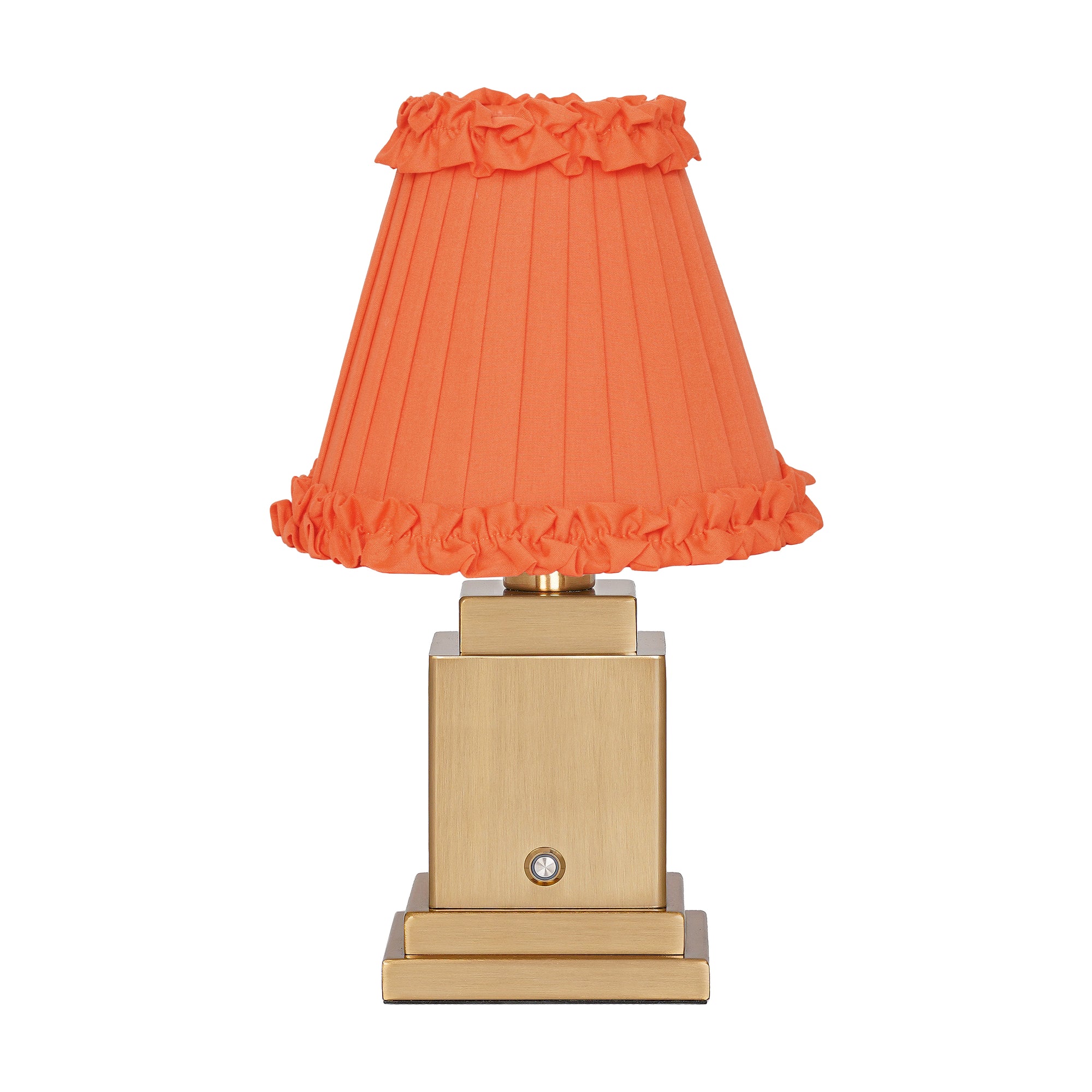 OSCAR Brass Rechargeable Lamp with VERMILION Frilled Fabric Lampshade