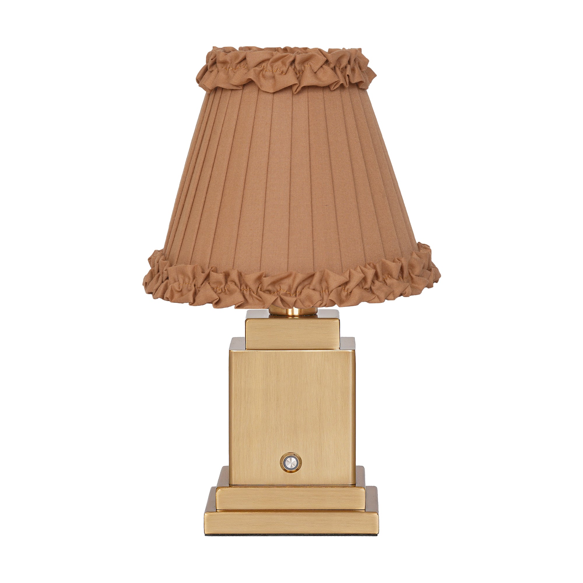 OSCAR Brass Rechargeable Lamp with CAMEL Frilled Fabric Lampshade
