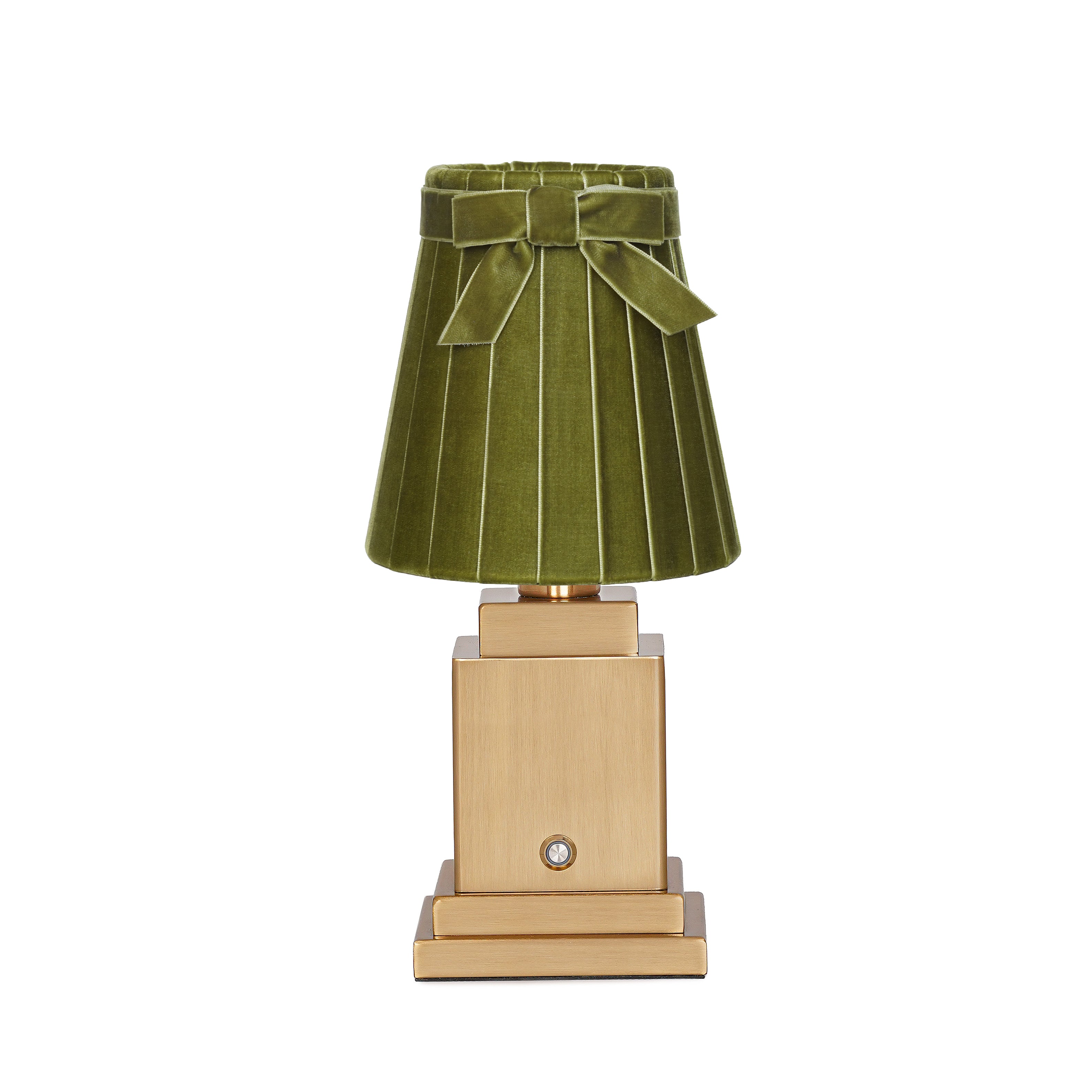 OSCAR Brass Rechargeable Lamp with 5.5" Olive Green Velvet Lampshade