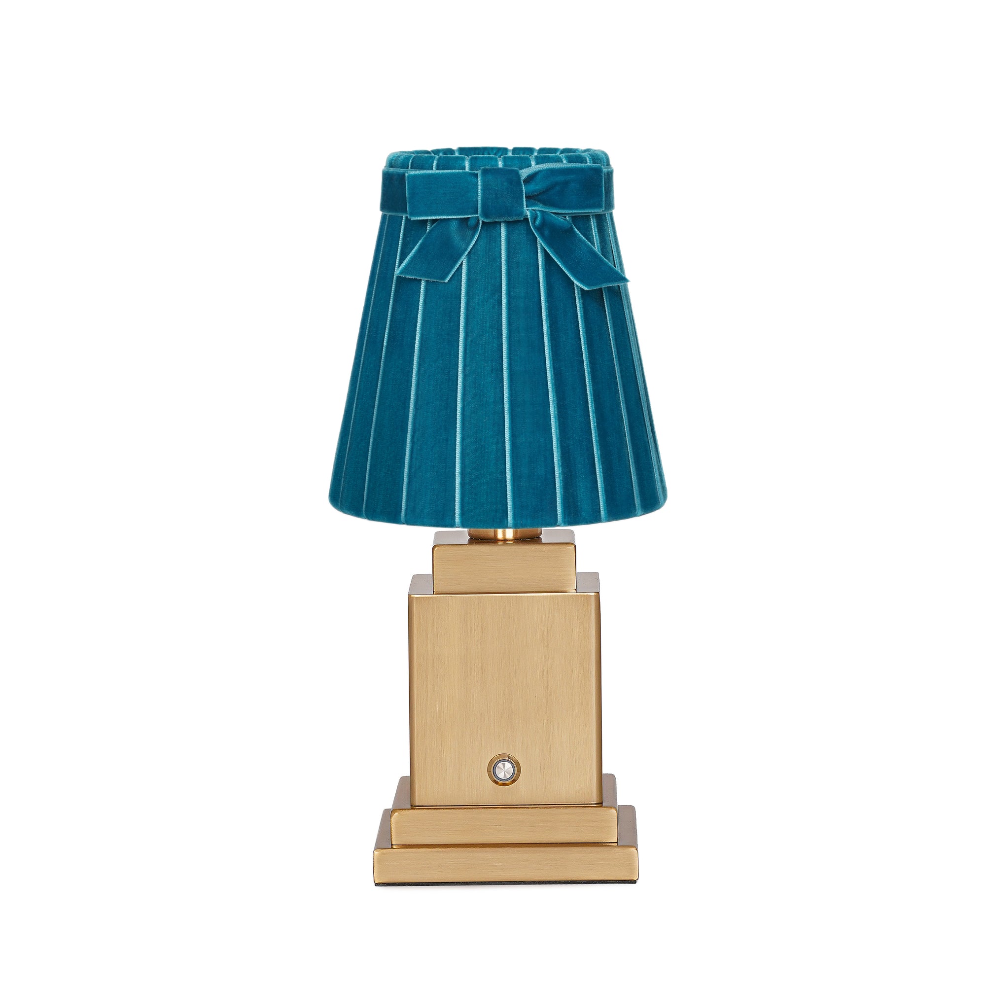 OSCAR Brass Rechargeable Lamp with 5.5" Teal Velvet Lampshade