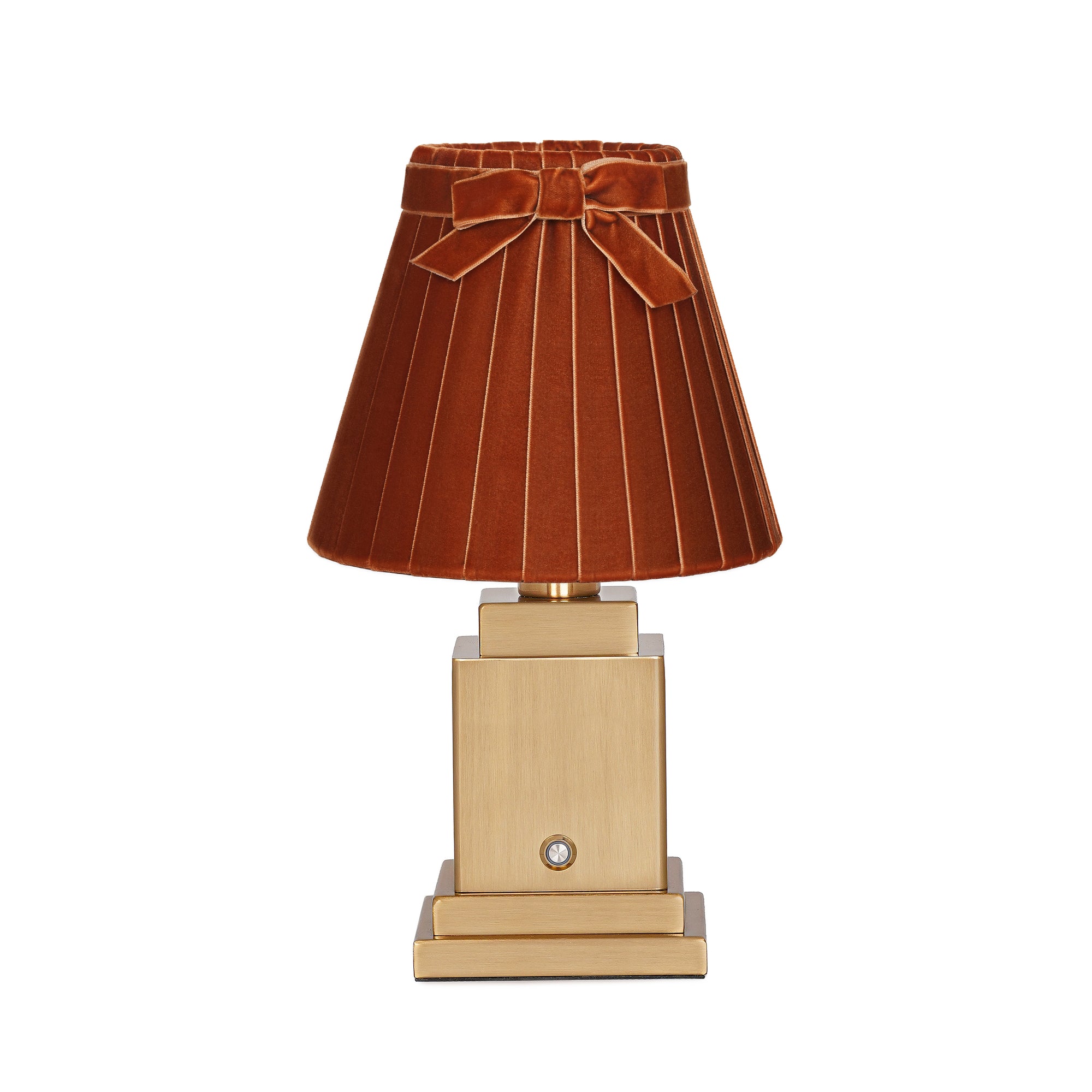 OSCAR Brass Rechargeable Lamp with 7.1" Burnt Orange Velvet Lampshade