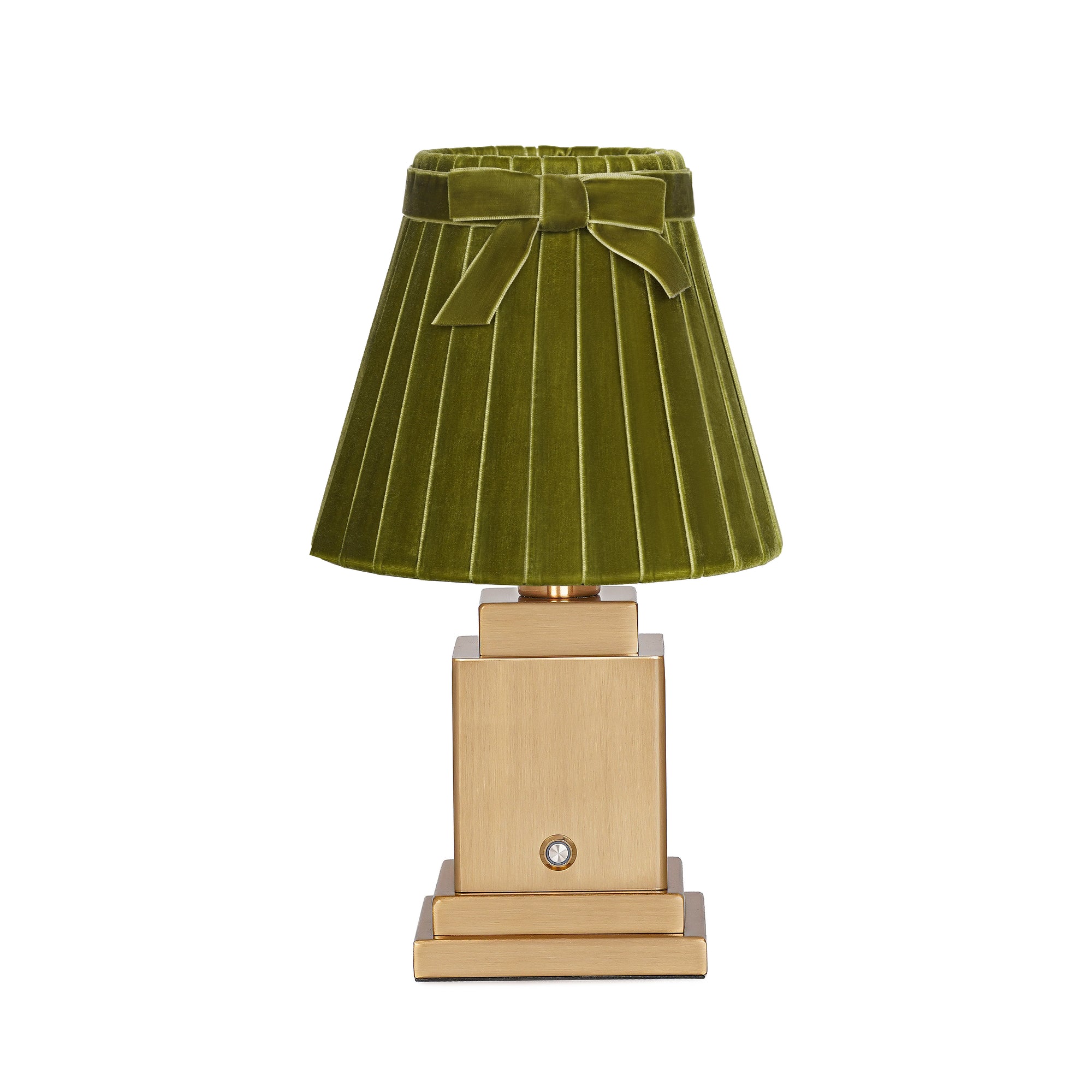 OSCAR Brass Rechargeable Lamp with 7.1" Olive Green Velvet Lampshade