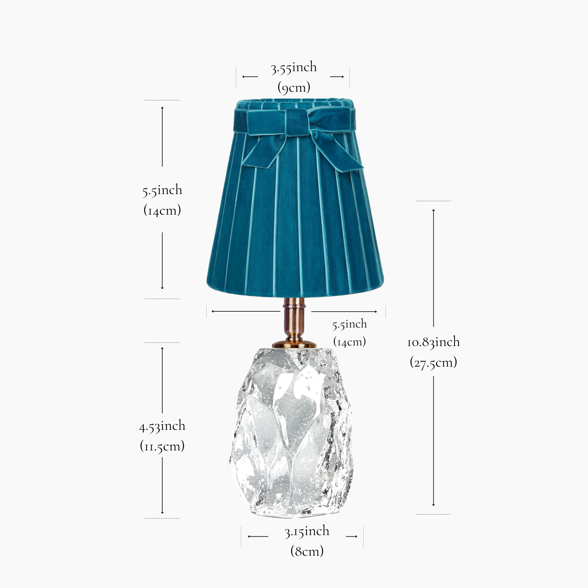 CINDERELLA RECHARGEABLE LAMP WITH TEAL VELVET LAMPSHADE (14CM)