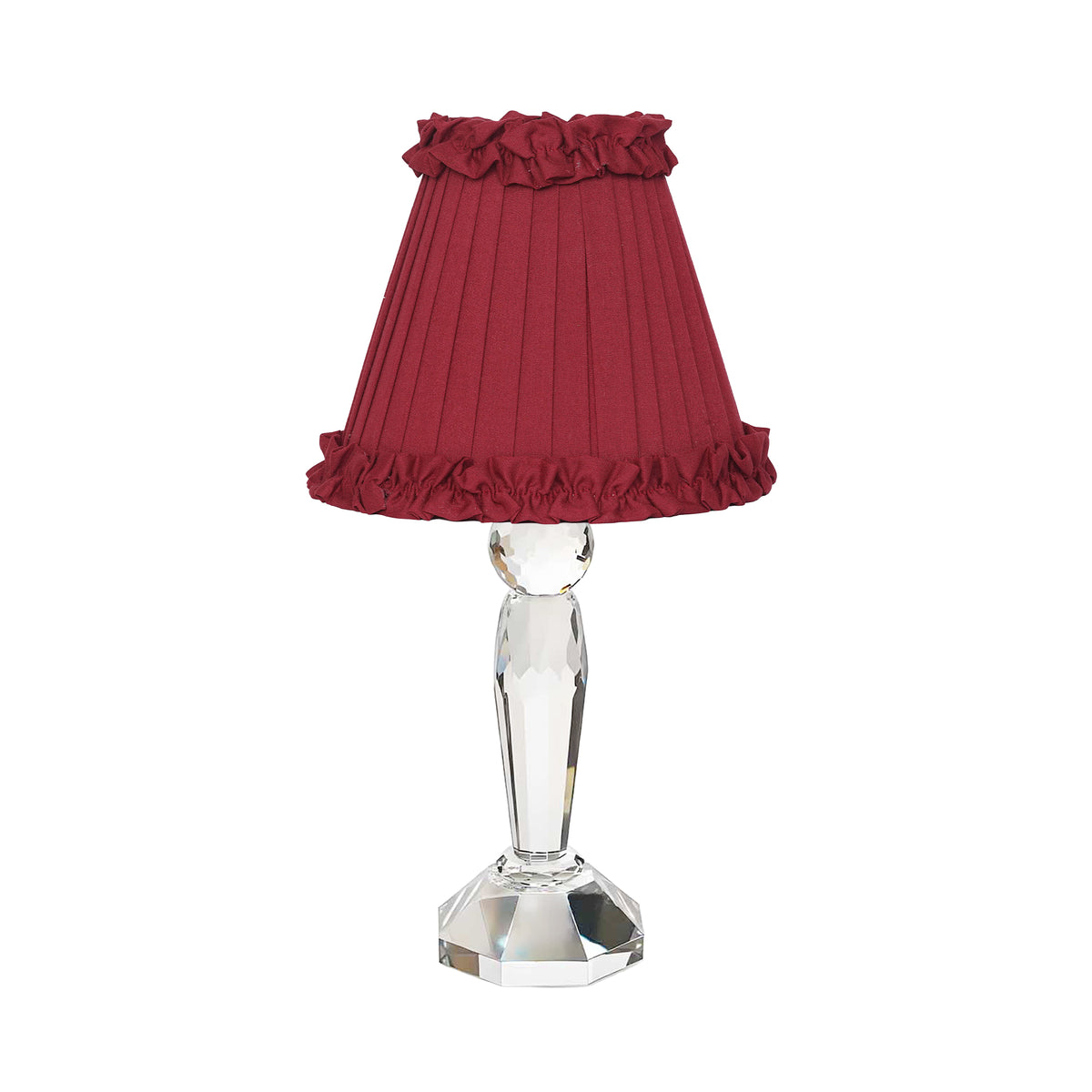 MERLIN Crystal Rechargeable Lamp With Red Wine Frilled Fabric Lampshade