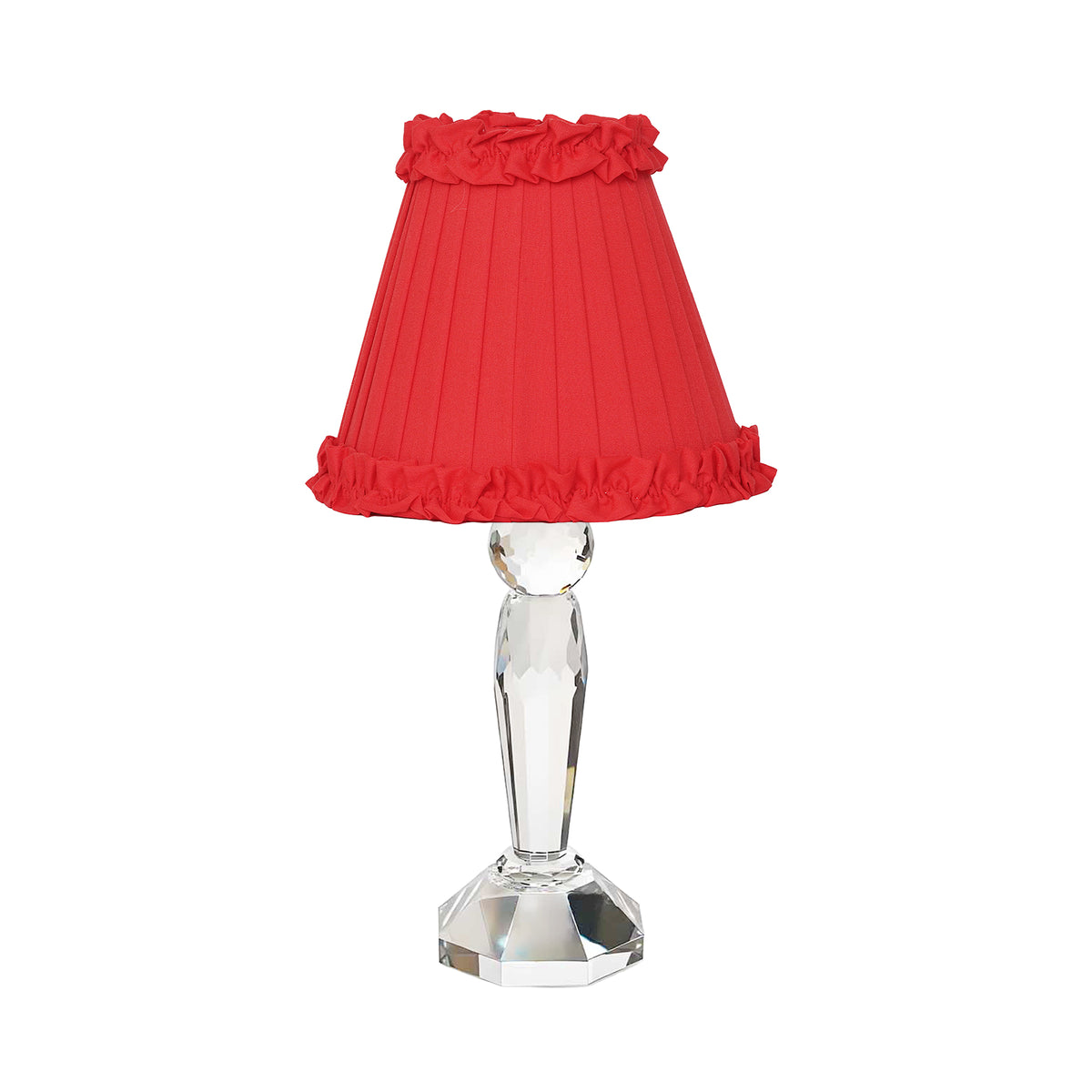 MERLIN Crystal Rechargeable Lamp With Red Brick Frilled Fabric Lampshade