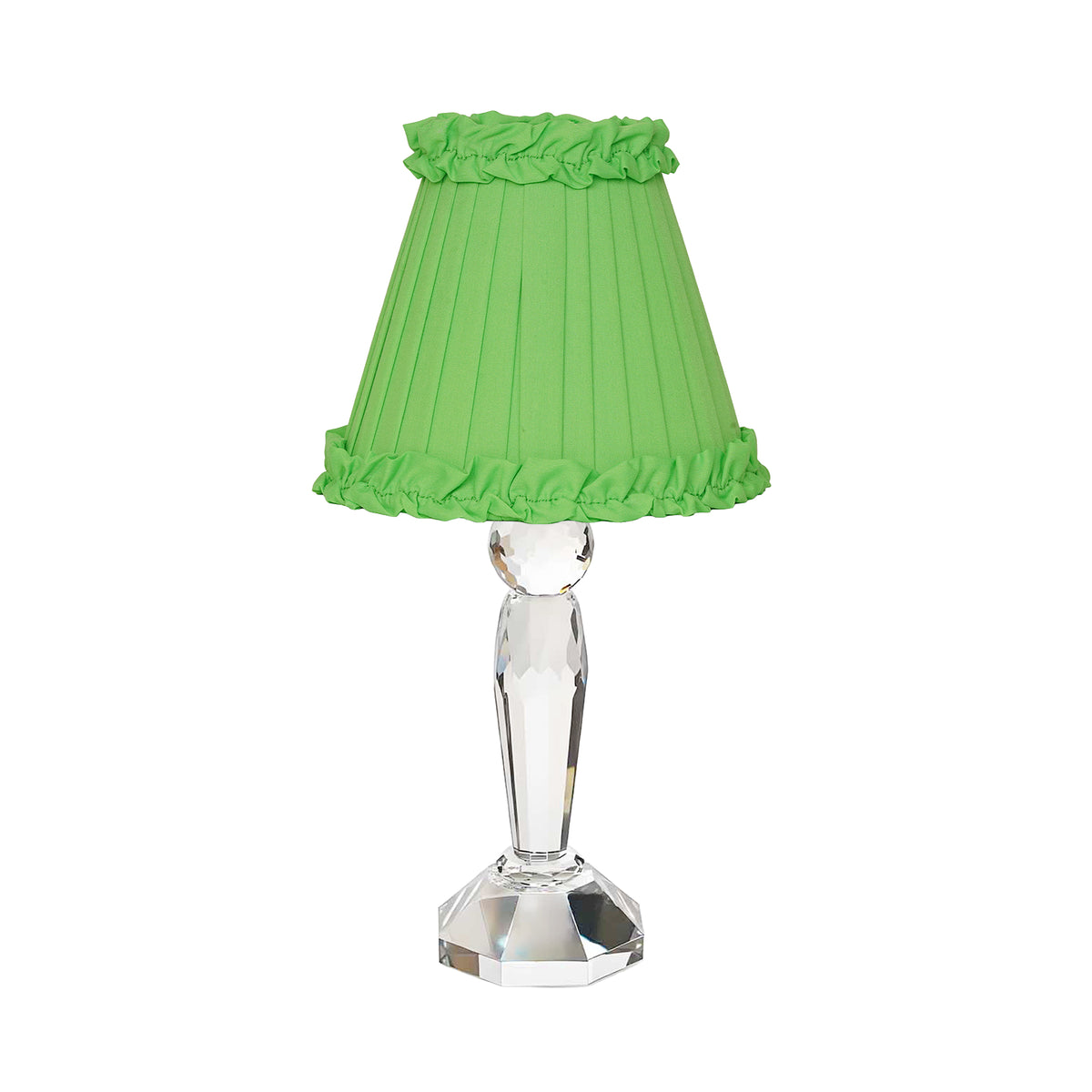 MERLIN Crystal Rechargeable Lamp With Lime Green Frilled Fabric Lampshade