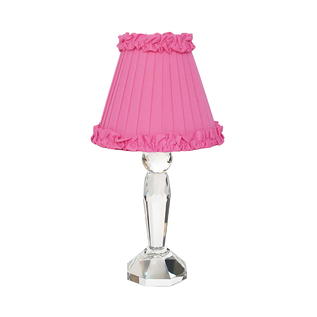 MERLIN Crystal Rechargeable Lamp With Fuchsia Frilled Fabric Lampshade