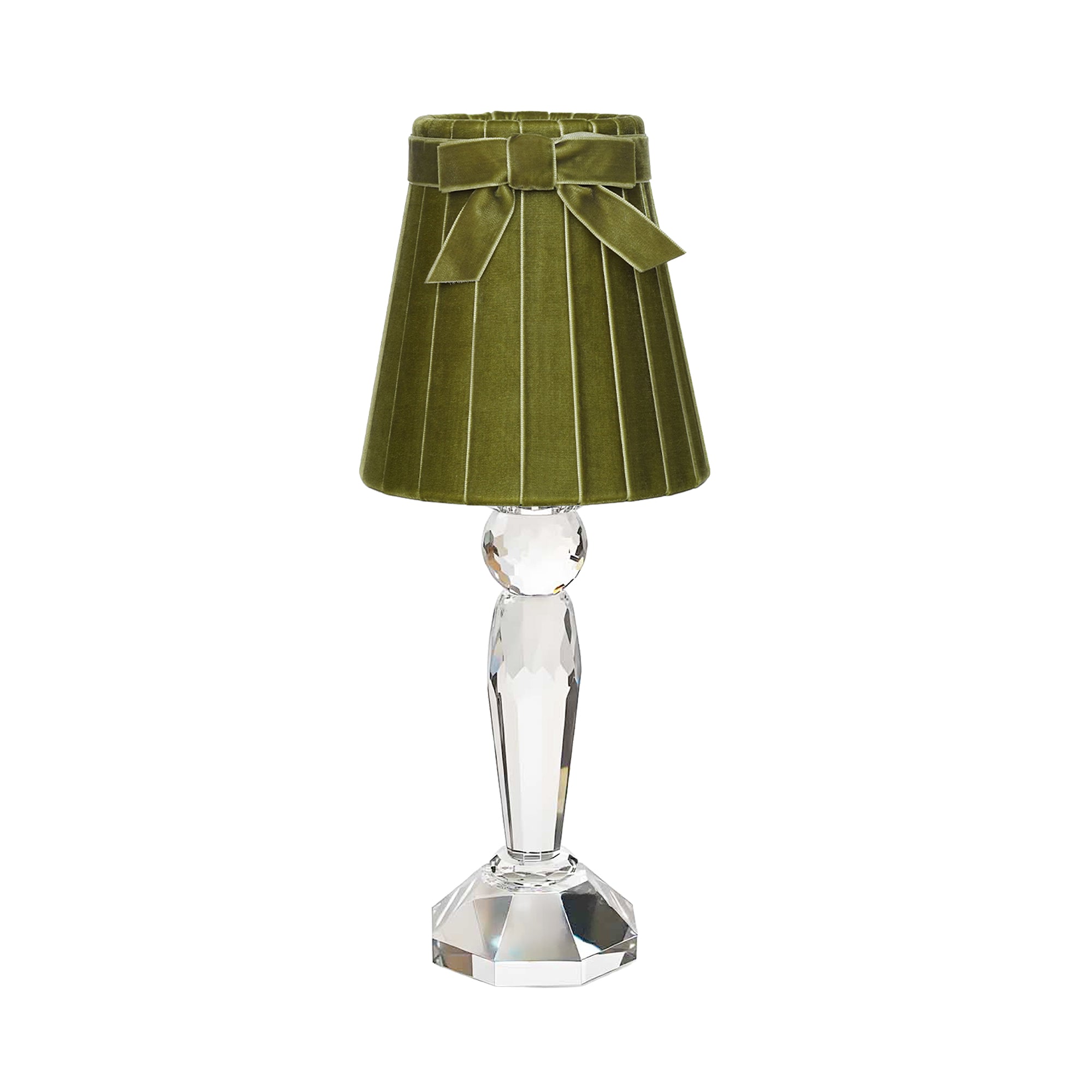 MERLIN CRYSTAL RECHARGEABLE LAMP WITH OLIVE GREEN VELVET LAMPSHADE (14CM)