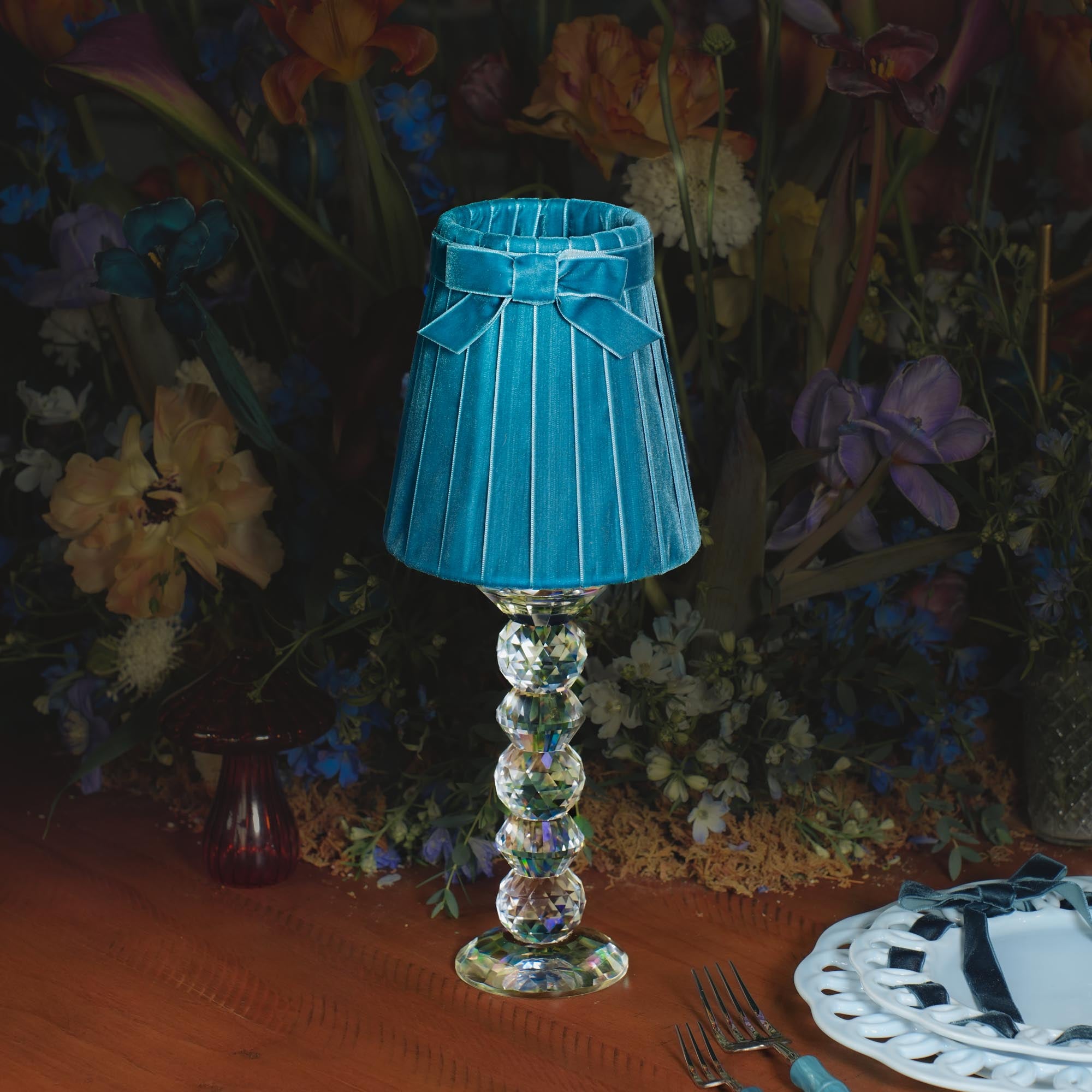 LANCELOT Rechargeable Lamp with 5.5" Teal Velvet Lampshade