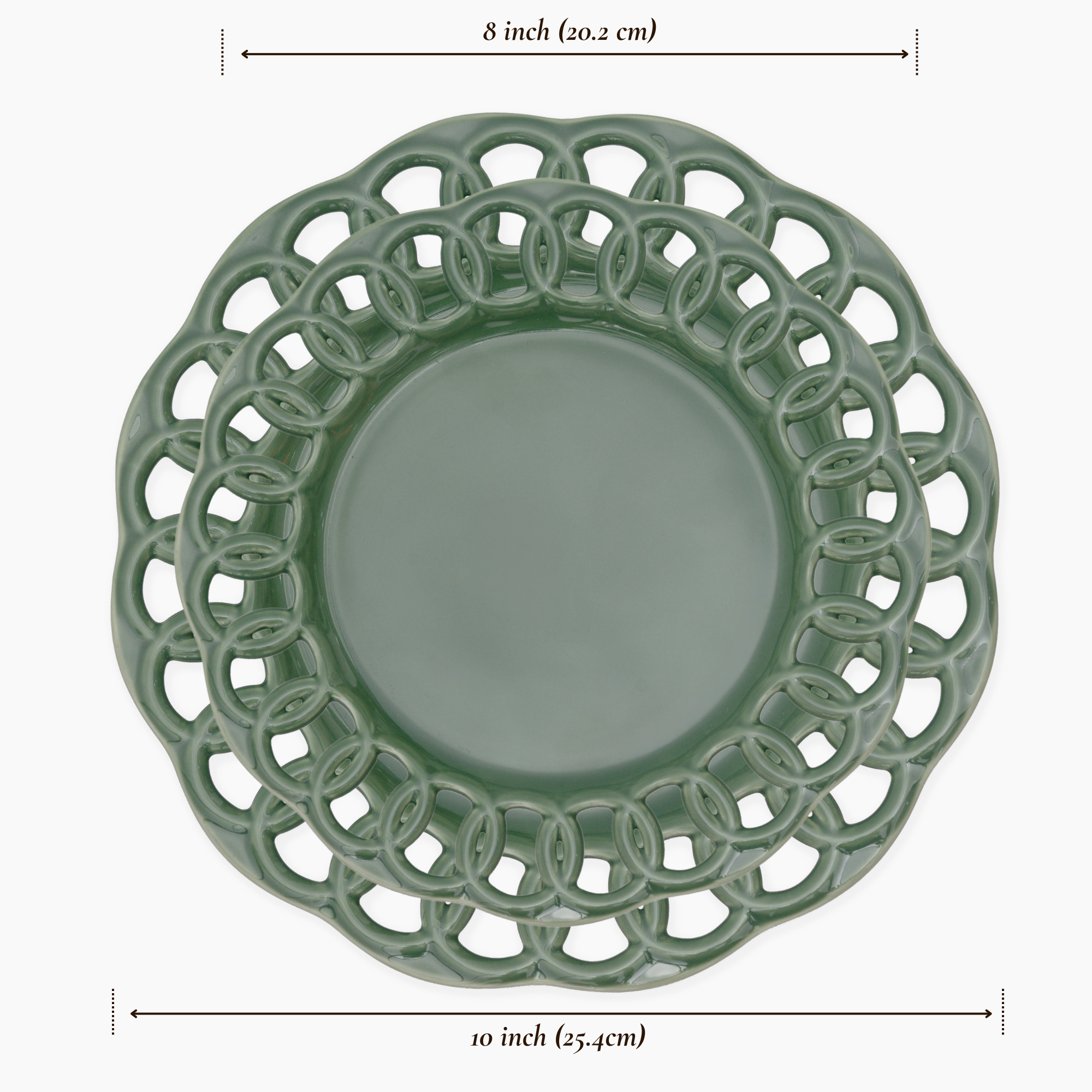 Dark Olive Salad & Dinner Lace Plates Set for 4