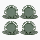 Dark Olive Salad & Dinner Lace Plates Set for 4