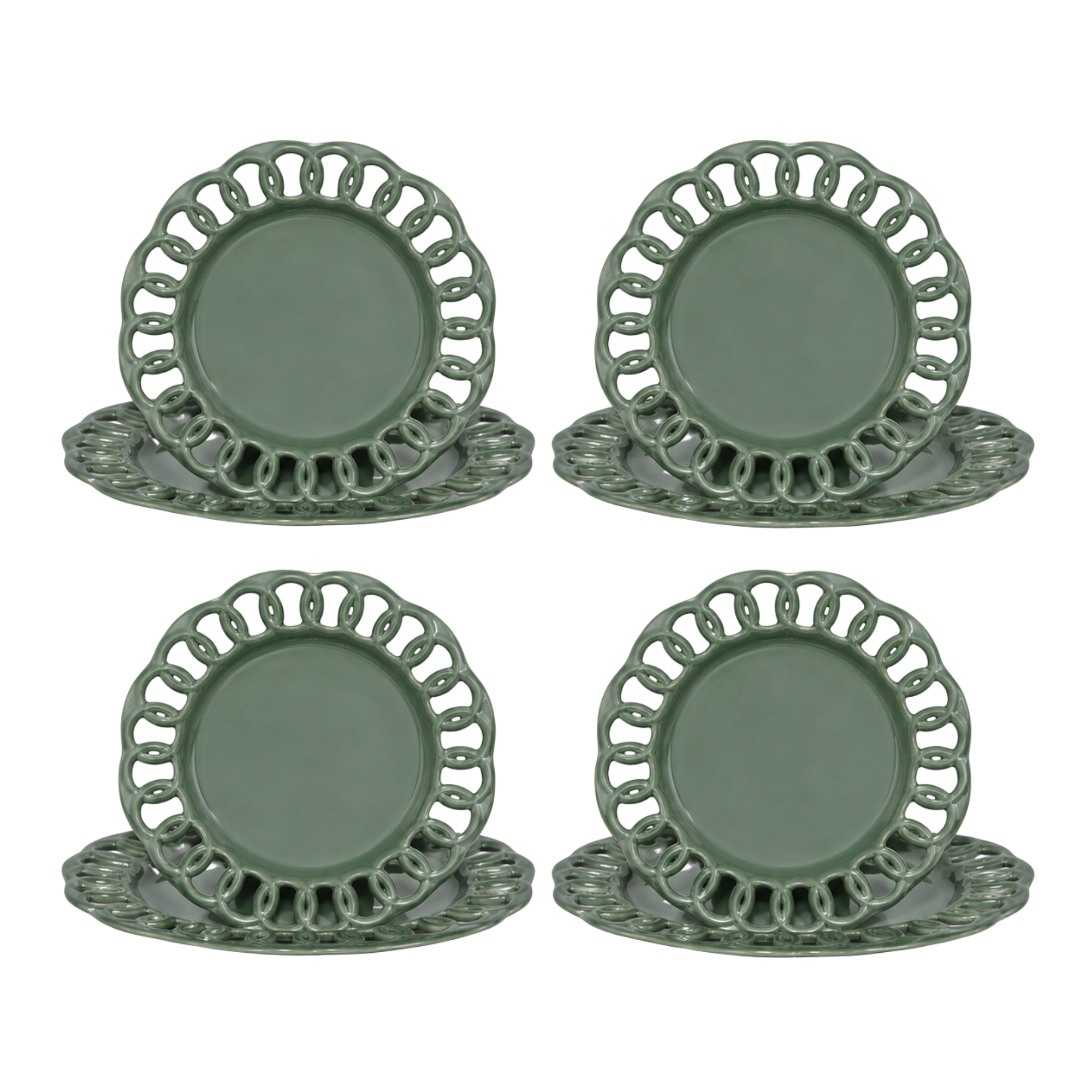 Dark Olive Salad & Dinner Lace Plates Set for 4