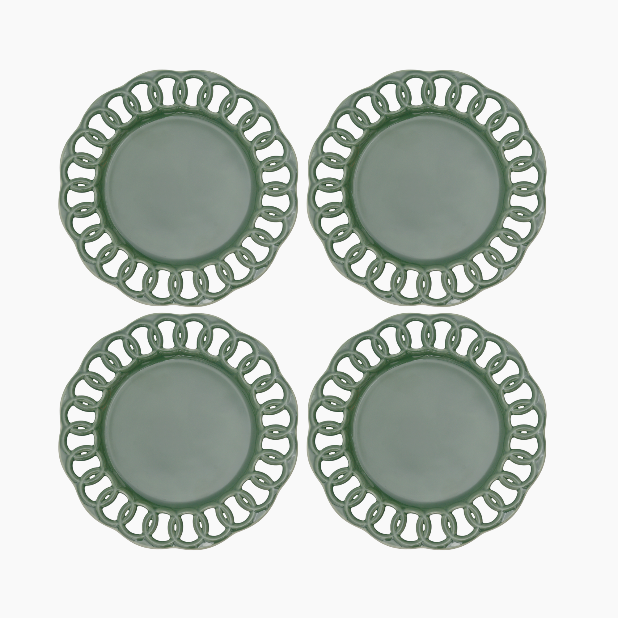 Dark Olive Dinner Lace Plates Set for 4