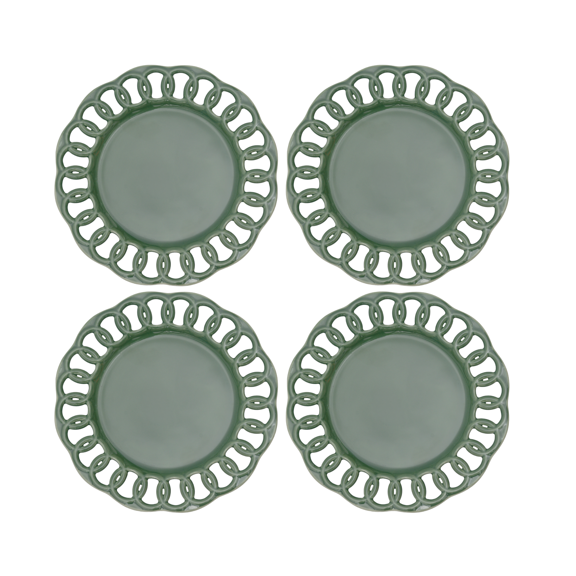 Dark Olive Dinner Lace Plates Set for 4