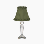 MERLIN Crystal Rechargeable Lamp With Olive Green Frilled Fabric Lampshade
