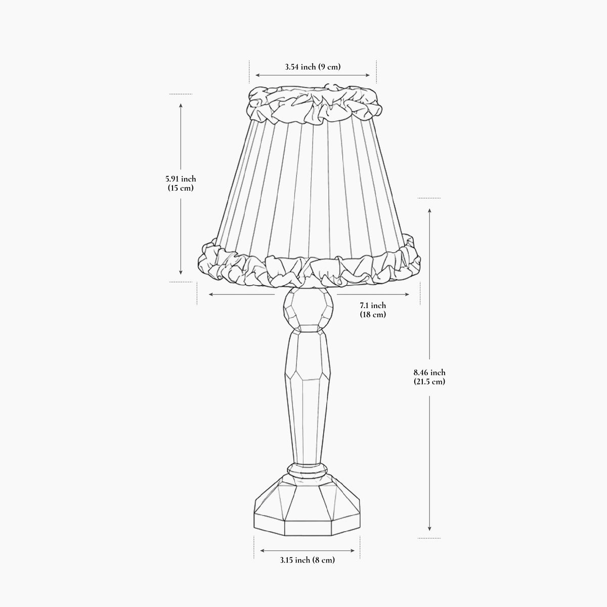MERLIN Crystal Rechargeable Lamp With Olive Green Frilled Fabric Lampshade