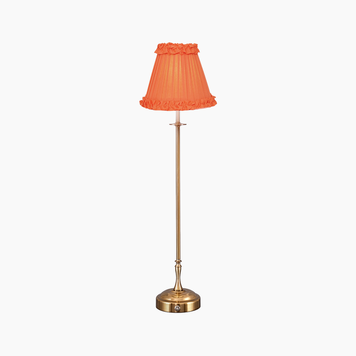 METALL Rechargeable Lamp With Vermilion Frilled Fabric Lampshade