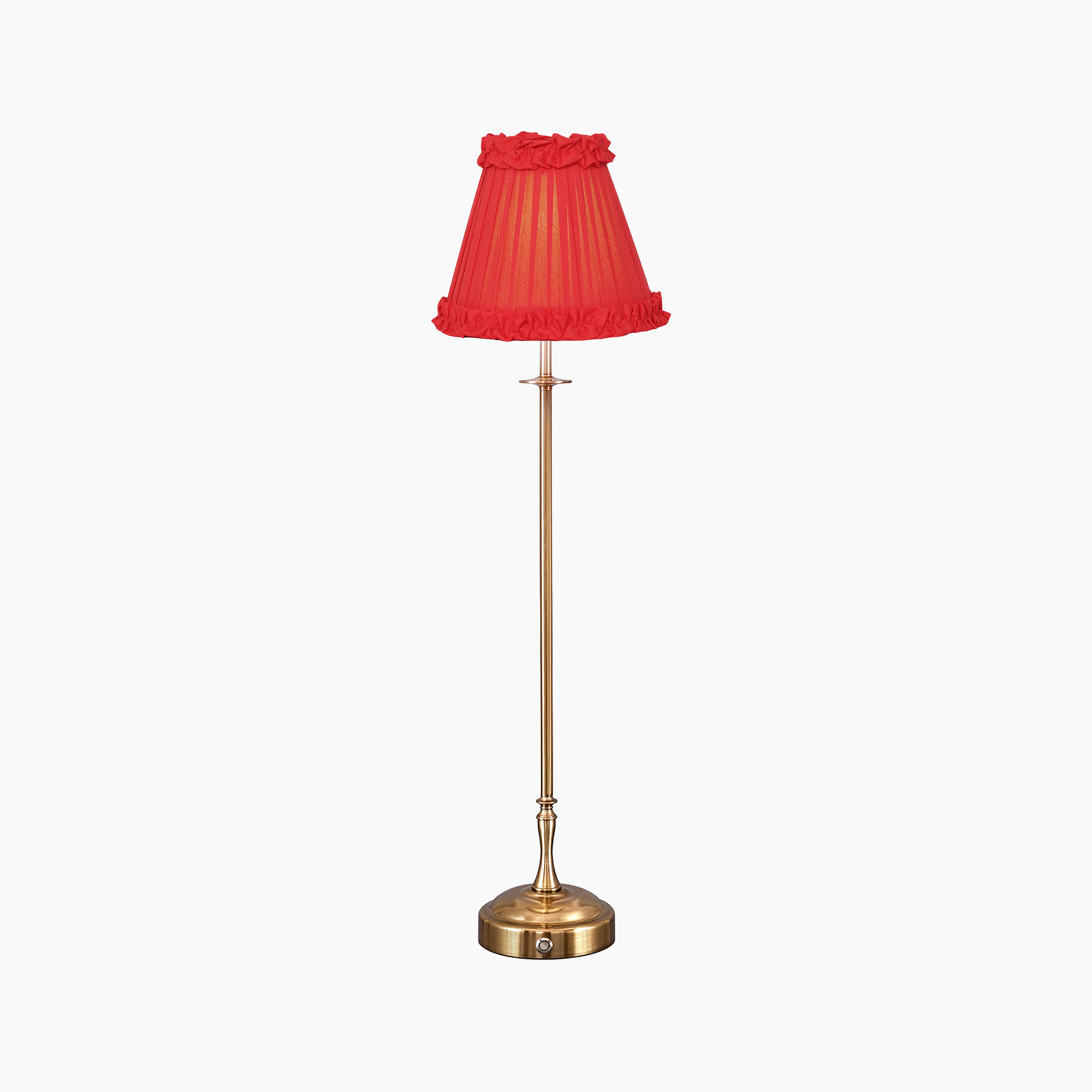 METALL Rechargeable Lamp With Red Brick Frilled Fabric Lampshade