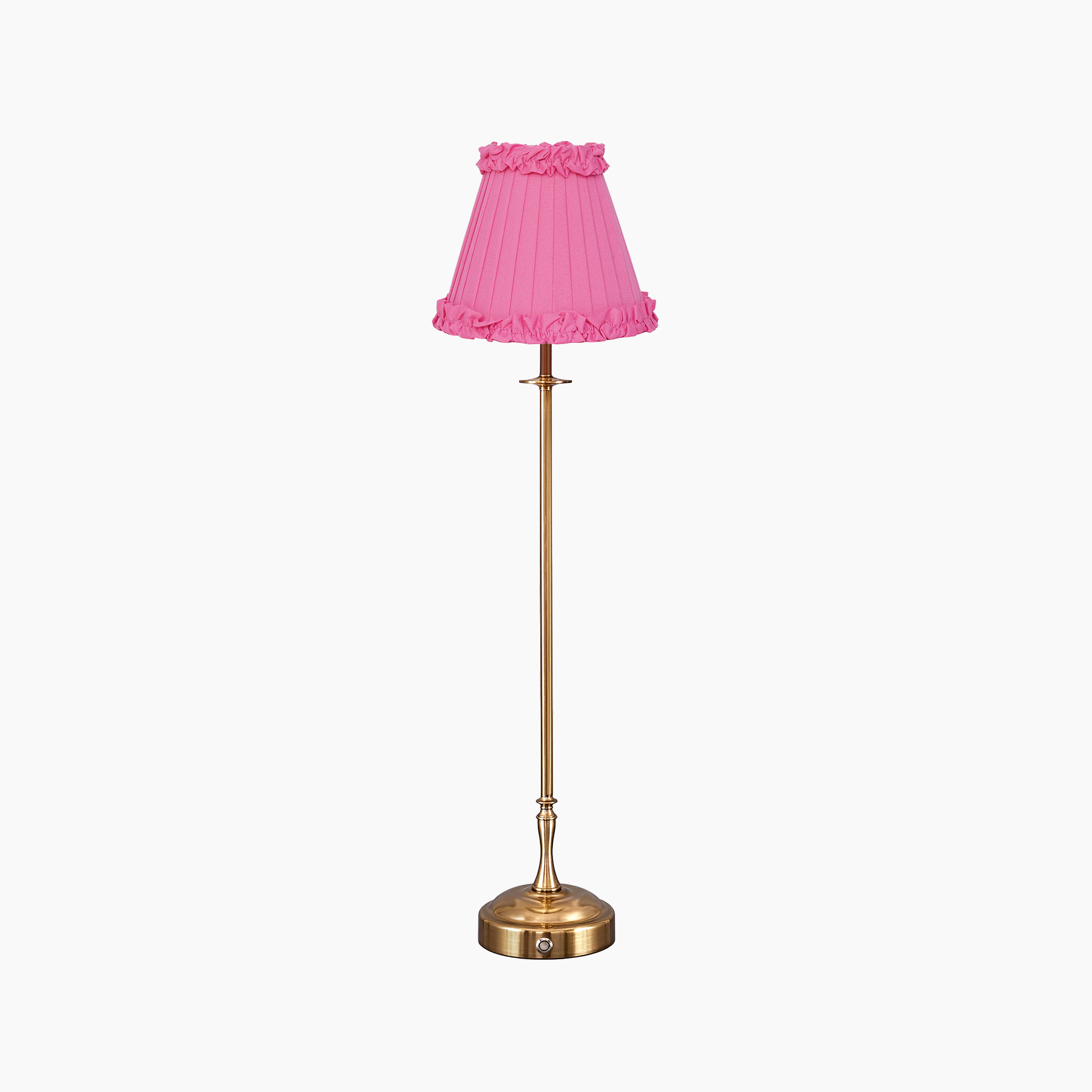 METALL Rechargeable Lamp with Fuchsia Frilled Fabric Lampshade