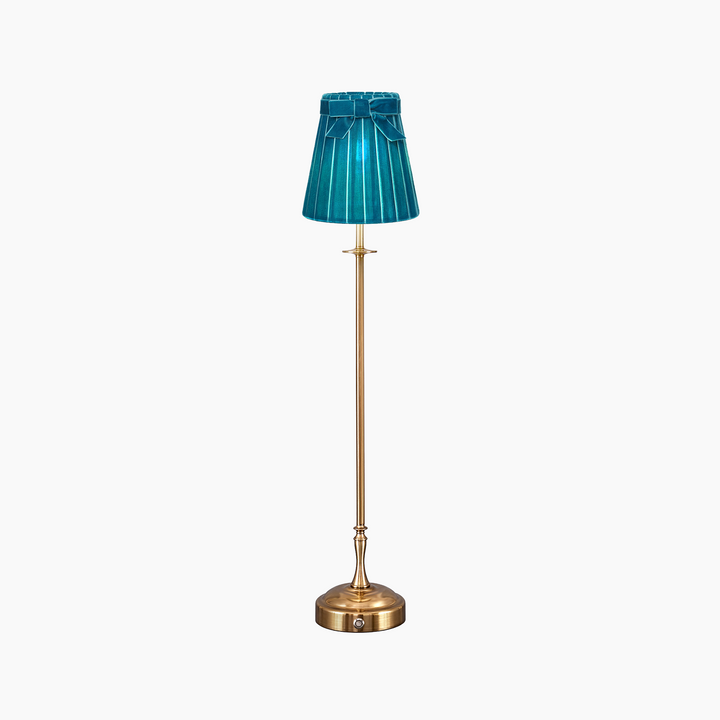 METALL Rechargeable Lamp With 5.5" Teal Velvet Lampshade