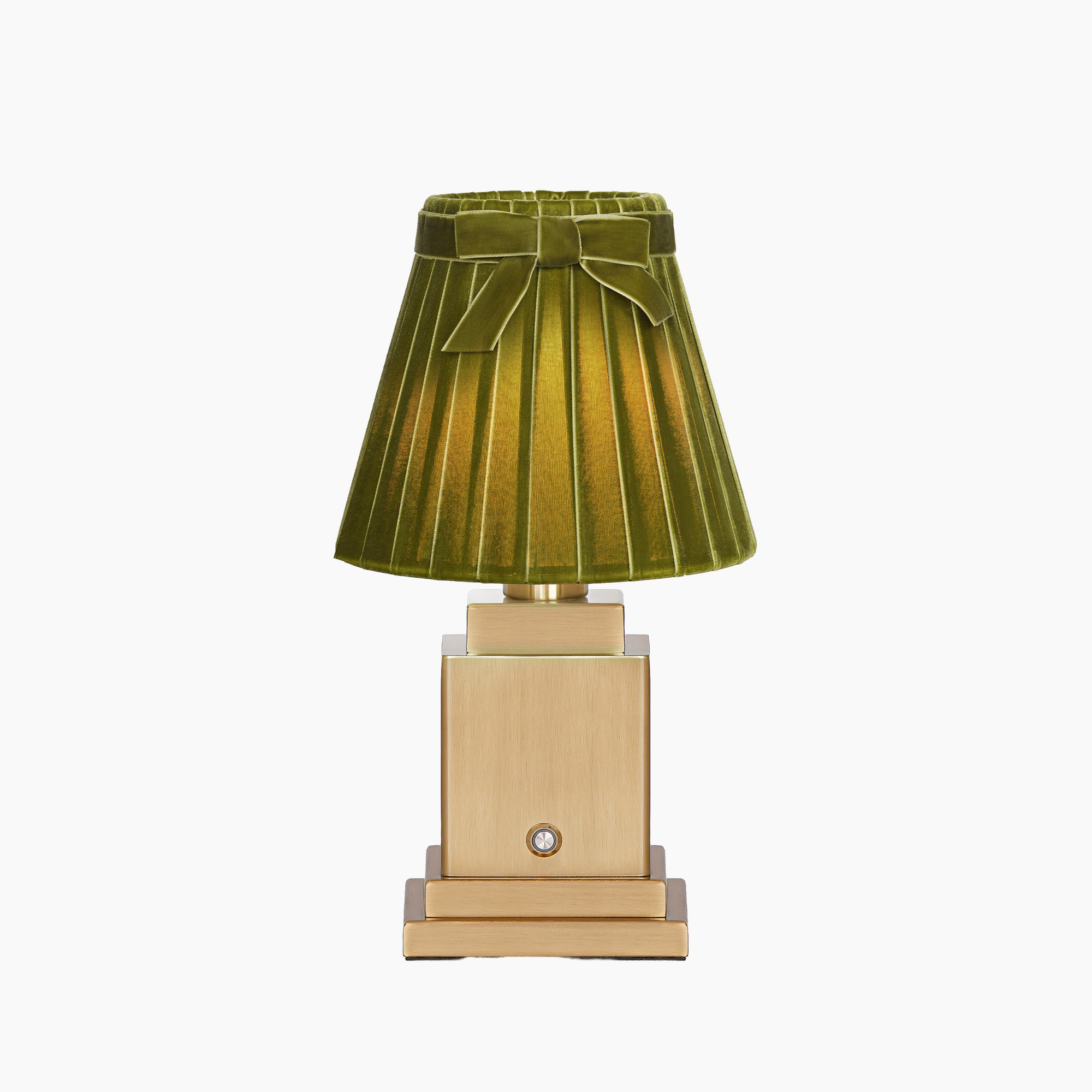 OSCAR Brass Rechargeable Lamp with 7.1" Olive Green Velvet Lampshade
