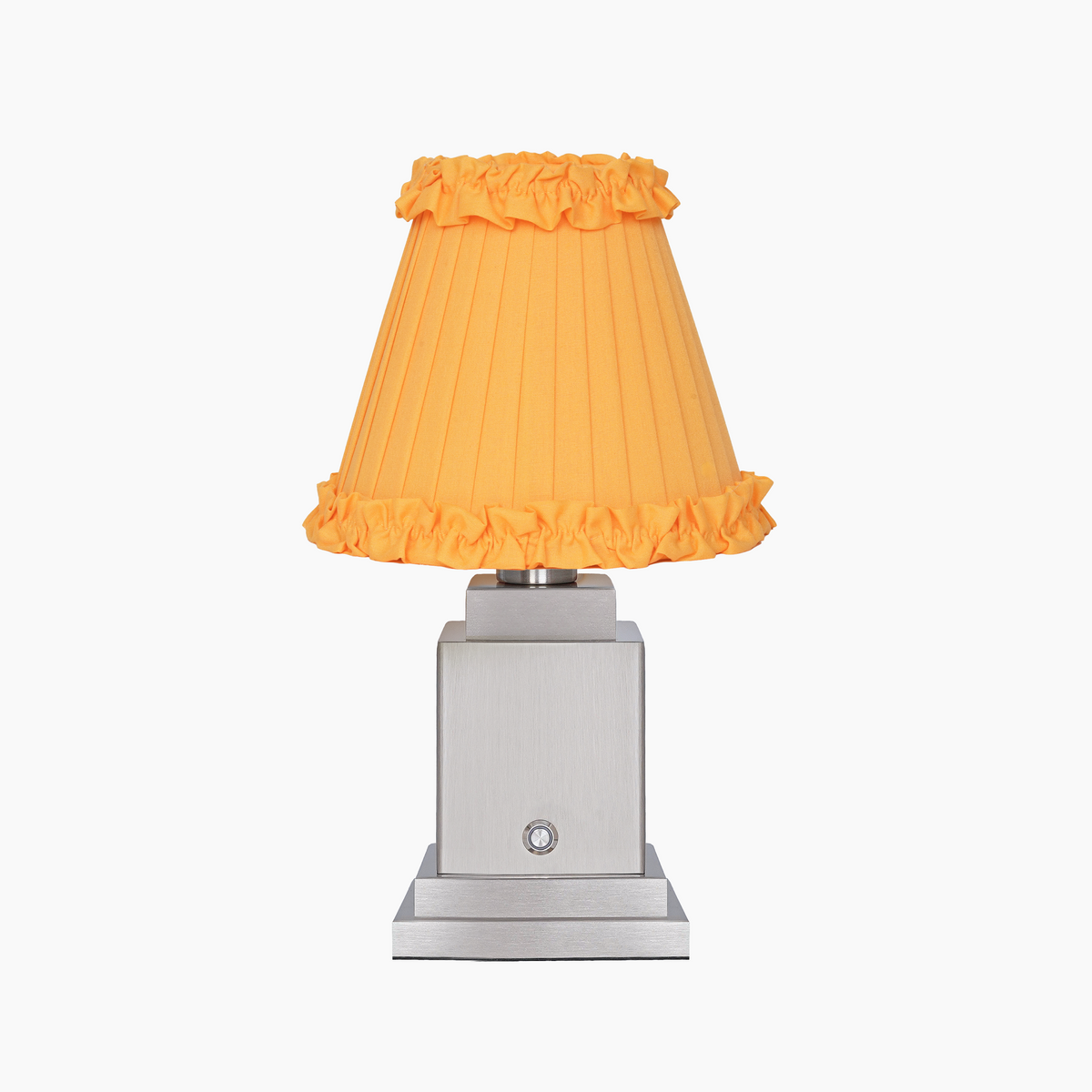 OSCAR Silver Rechargeable Lamp with Marigold Frilled Fabric Lampshade
