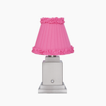 OSCAR Silver Rechargeable Lamp with Fuchsia Frilled Fabric Lampshade
