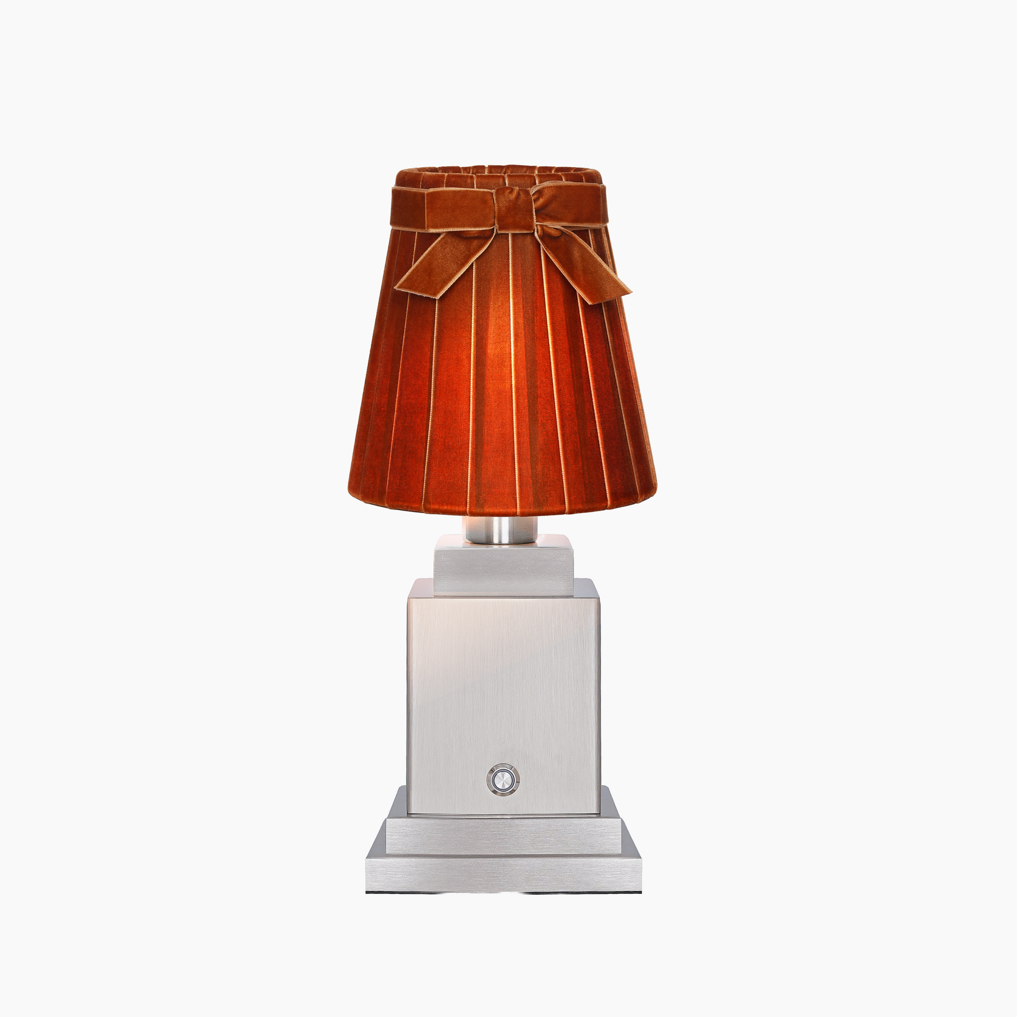 OSCAR Silver Rechargeable Lamp with 5.5" Burnt Orange Velvet Lampshade