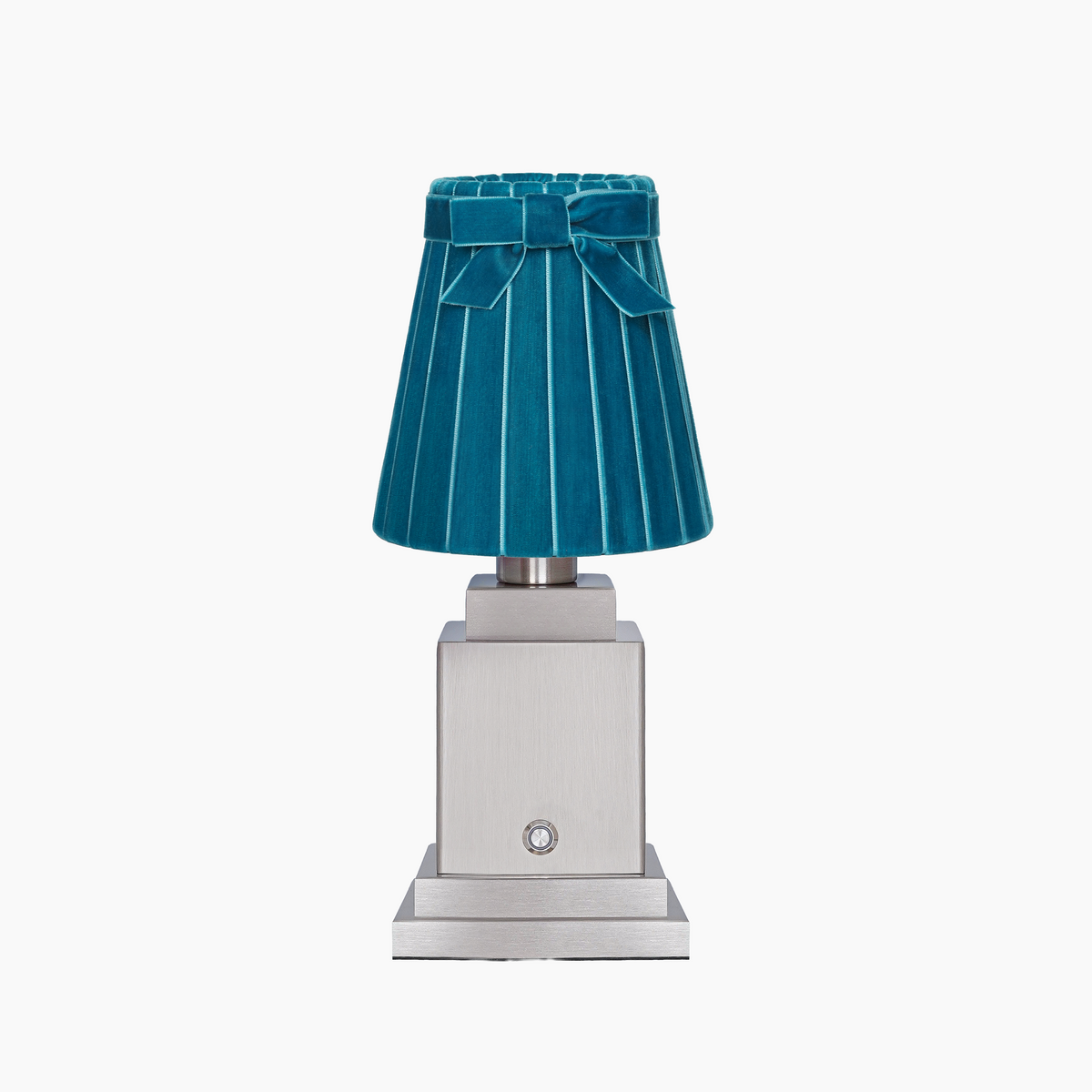 OSCAR Silver Rechargeable Lamp with 5.5" Teal Velvet Lampshade