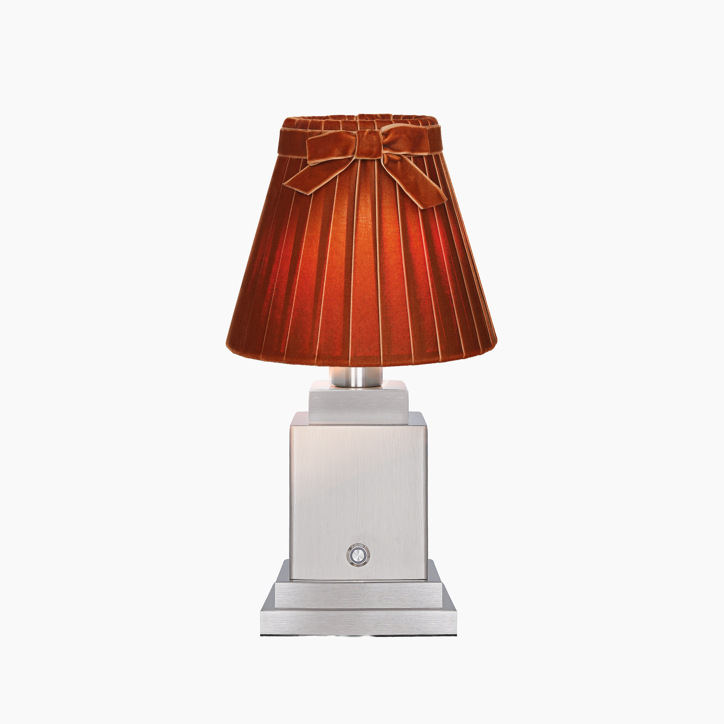 OSCAR Silver Rechargeable Lamp with 7.1" Burnt Orange Velvet Lampshade