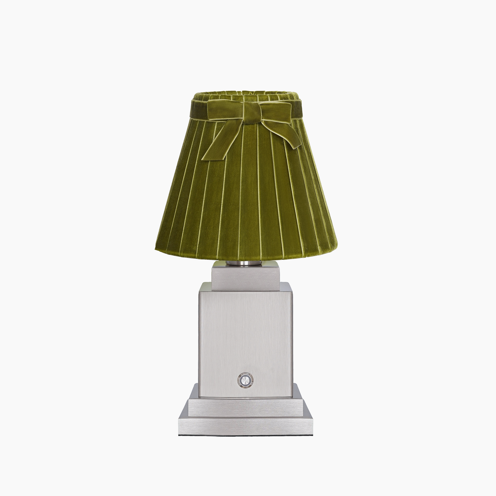 OSCAR Silver Rechargeable Lamp with 7.1" Teal Velvet Lampshade