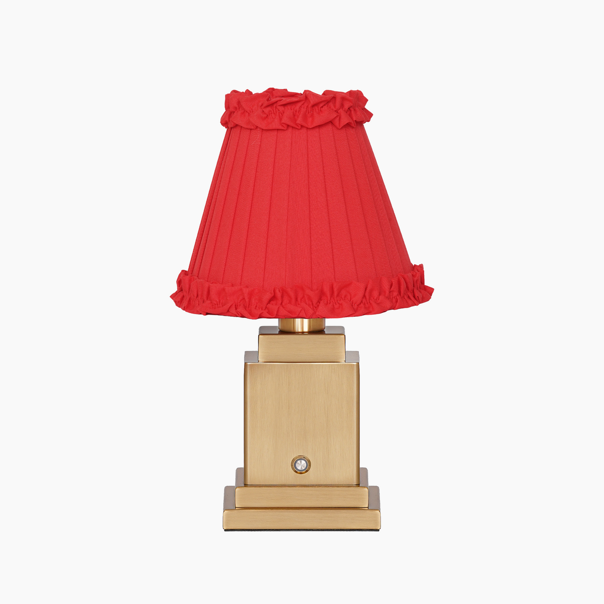 OSCAR Brass Rechargeable Lamp with RED BRICK Frilled Fabric Lampshade