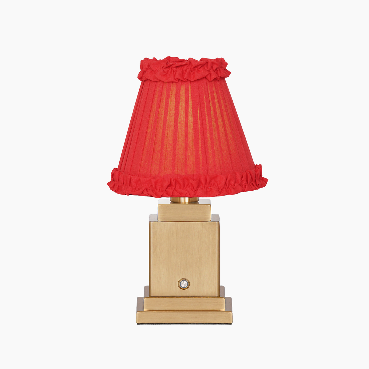 OSCAR Brass Rechargeable Lamp with RED BRICK Frilled Fabric Lampshade