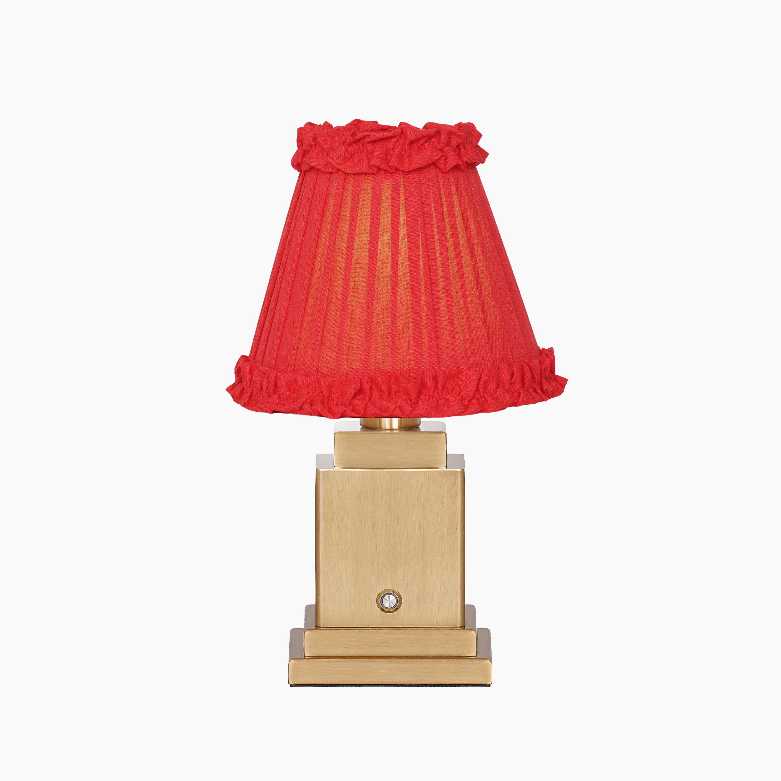 OSCAR Brass Rechargeable Lamp with RED BRICK Frilled Fabric Lampshade