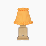 OSCAR Brass Rechargeable Lamp with Marigold Frilled Fabric Lampshade