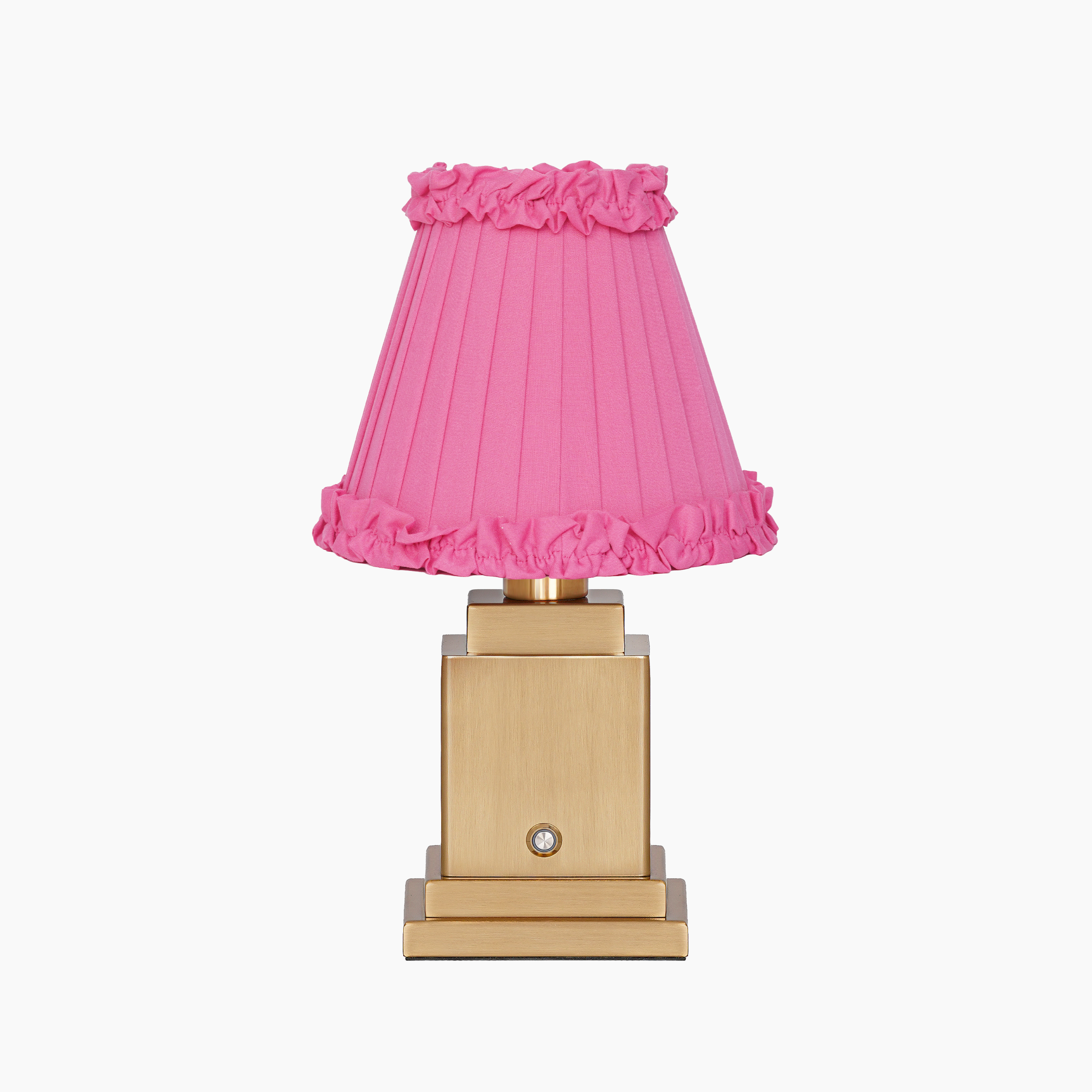 OSCAR Brass Rechargeable Lamp with FUCHSIA Frilled Fabric Lampshade