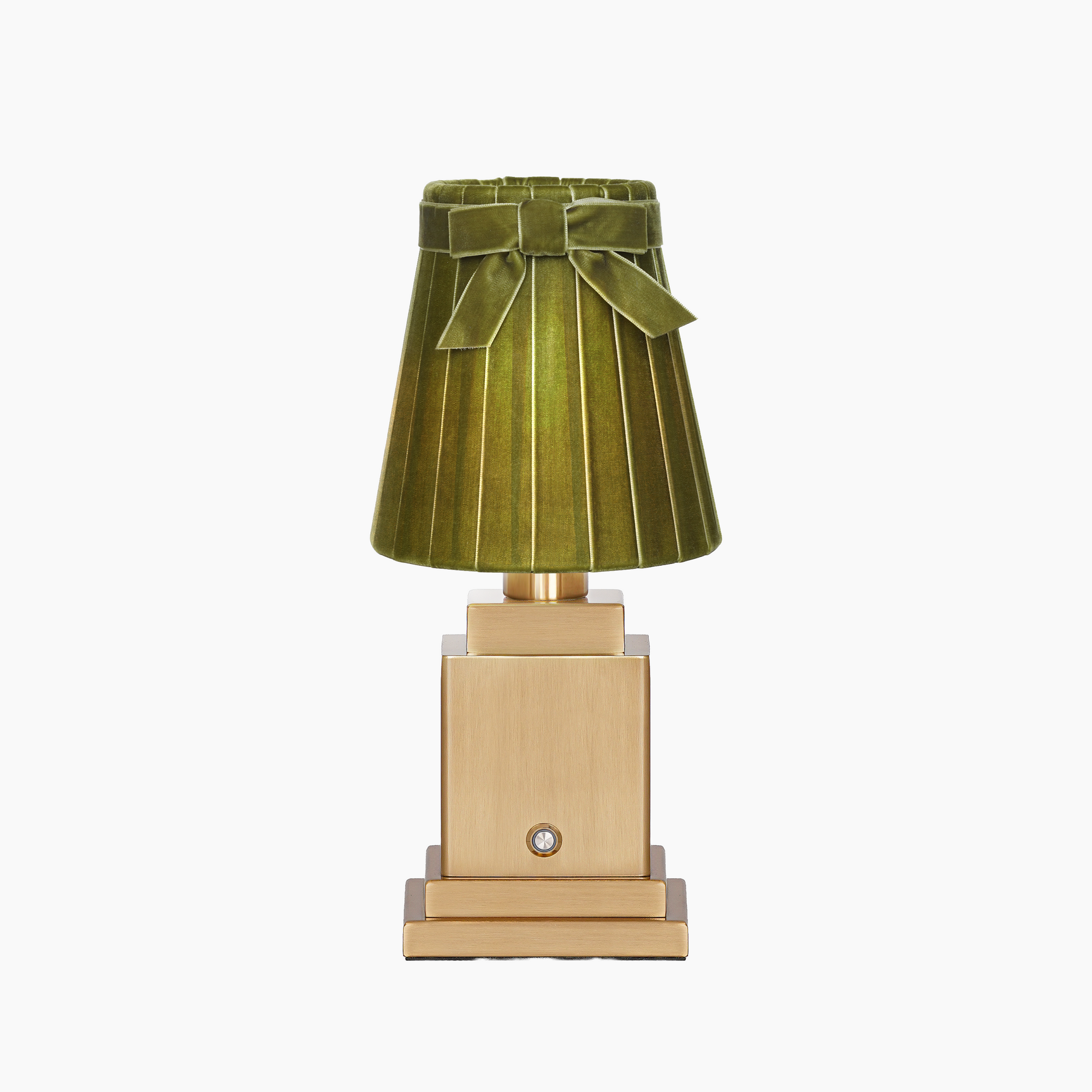 OSCAR Brass Rechargeable Lamp with 5.5" Olive Green Velvet Lampshade