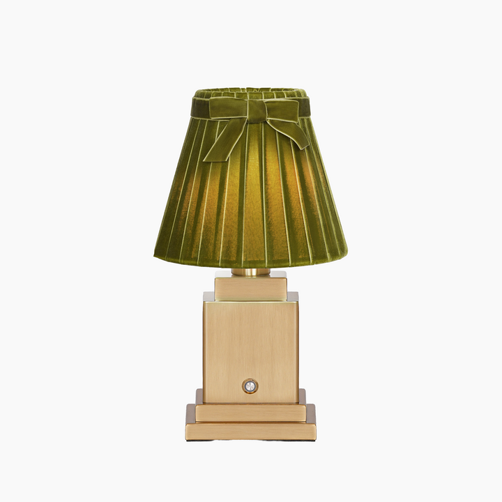 OSCAR Brass Rechargeable Lamp with 7.1" Olive Green Velvet Lampshade