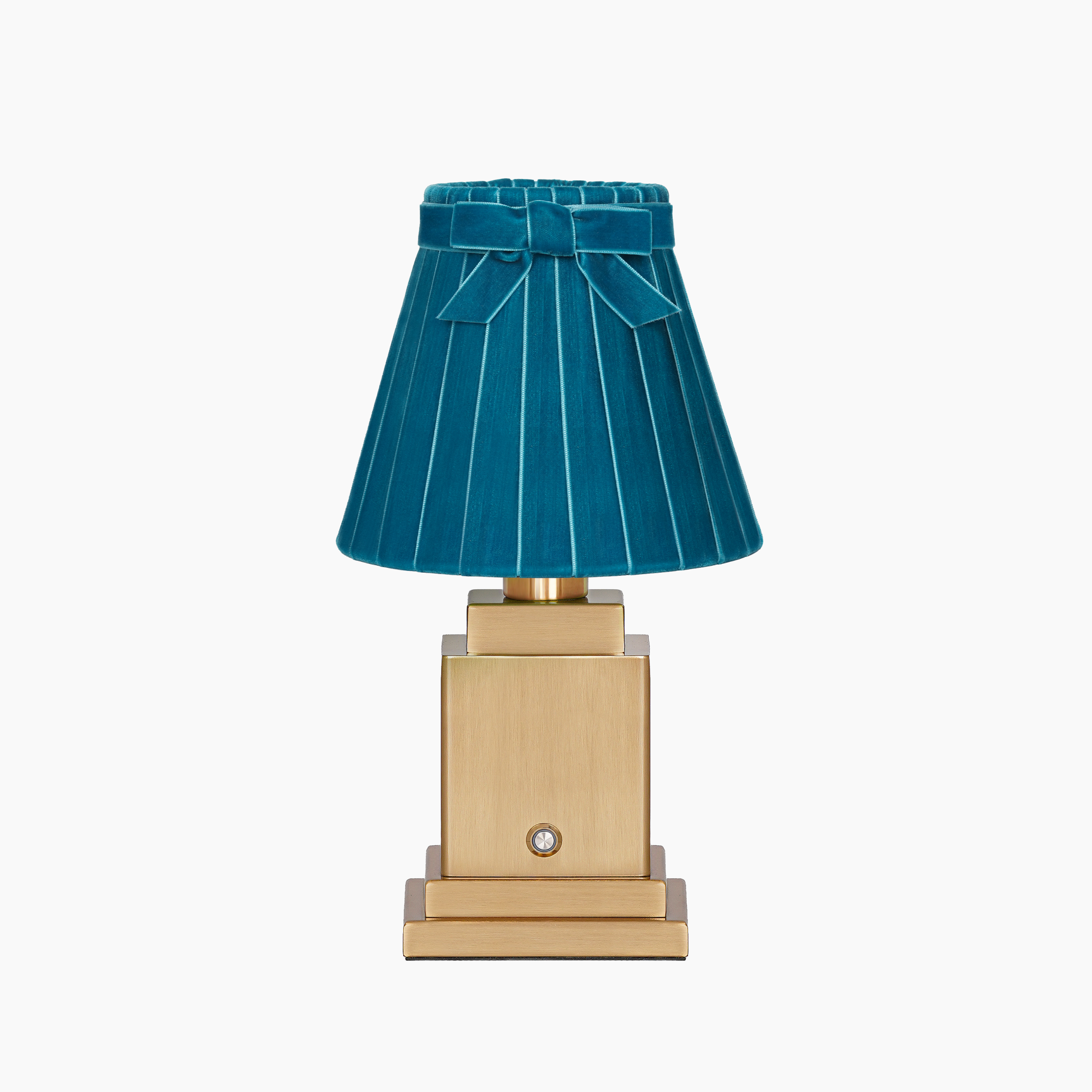 OSCAR Brass Rechargeable Lamp with 7.1" Teal Velvet Lampshade
