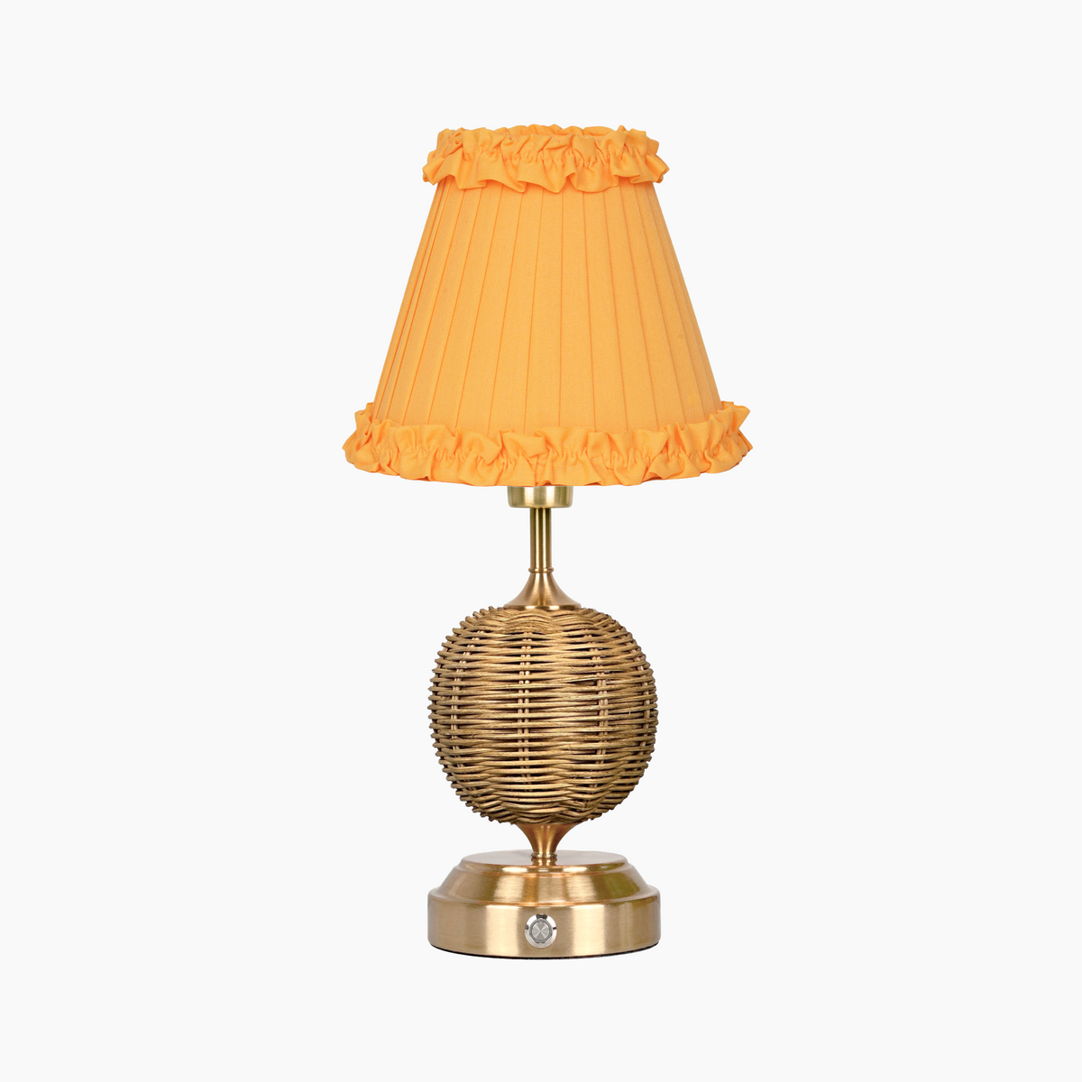 RADEN WICKER Rechargeable Lamp with Marigold Frilled Fabric Lampshade