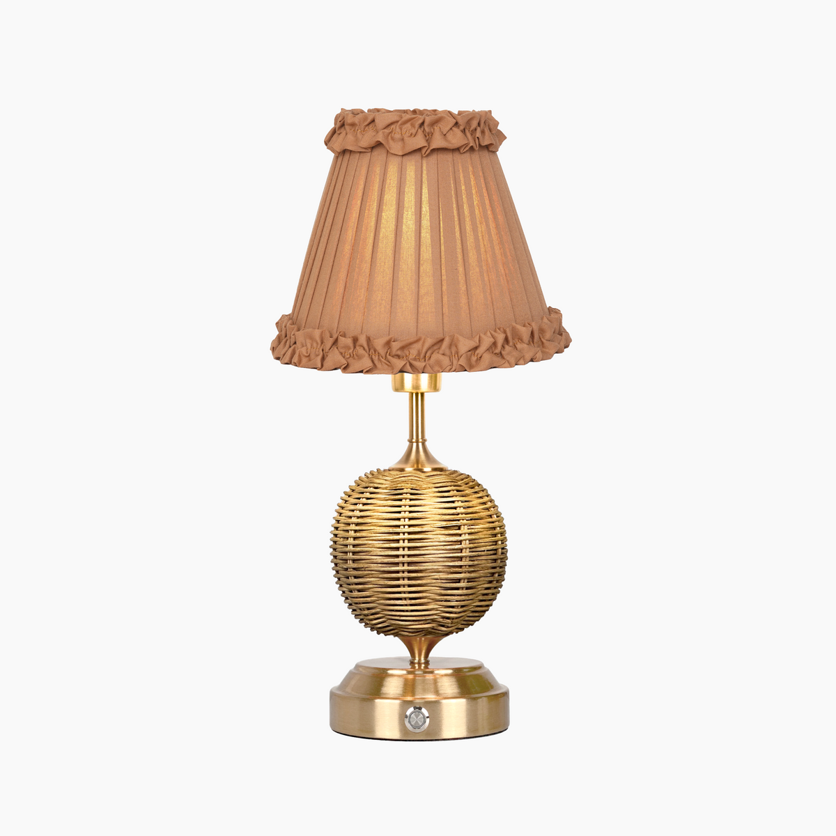 RADEN WICKER Rechargeable Lamp with Camel Frilled Fabric Lampshade