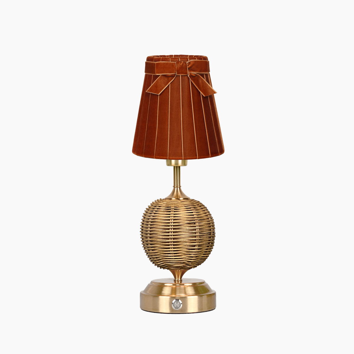 RADEN WICKER Rechargeable Lamp with 5.5" Burnt Orange Velvet Lampshade