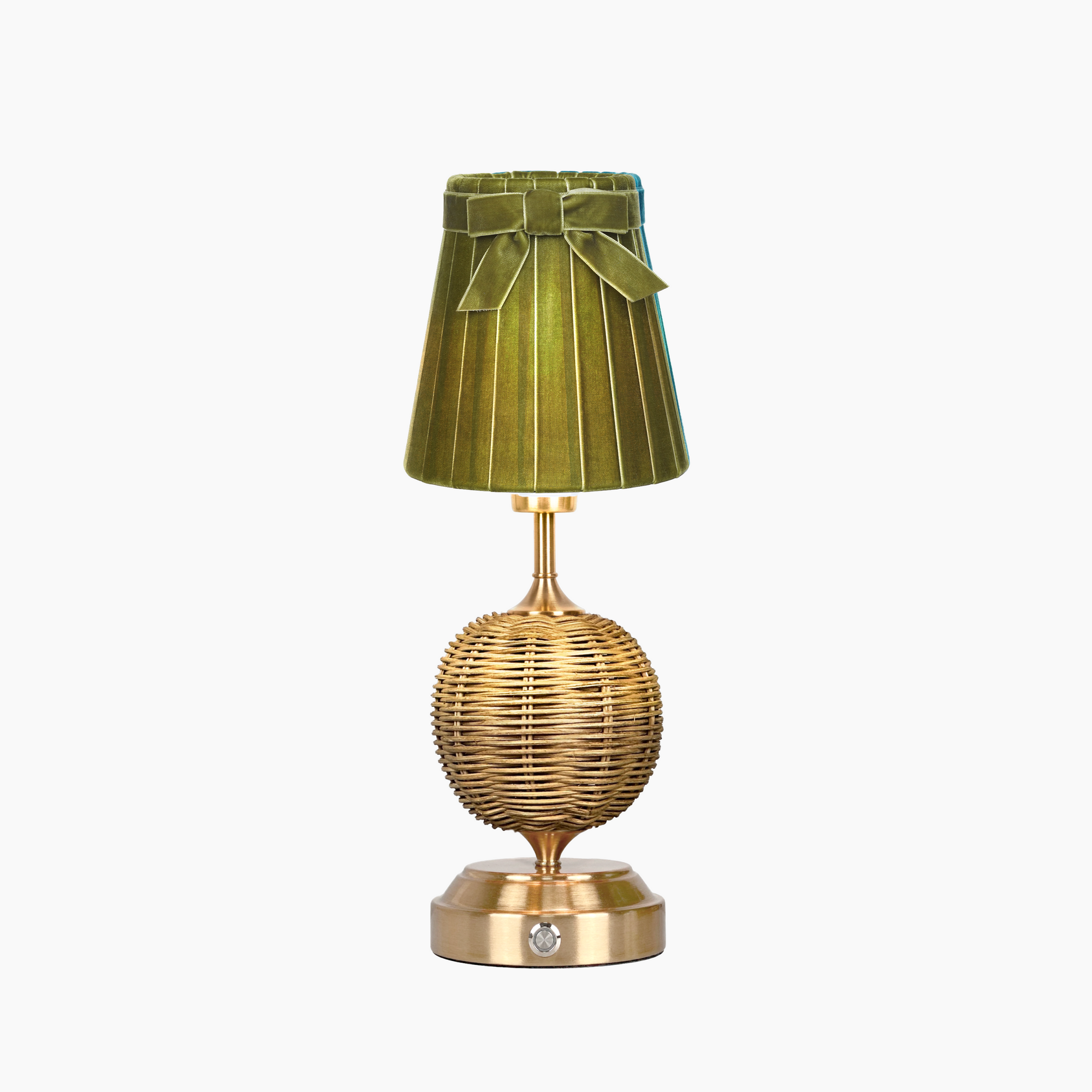 RADEN WICKER Rechargeable Lamp with 5.5" Olive Green Velvet Lampshade