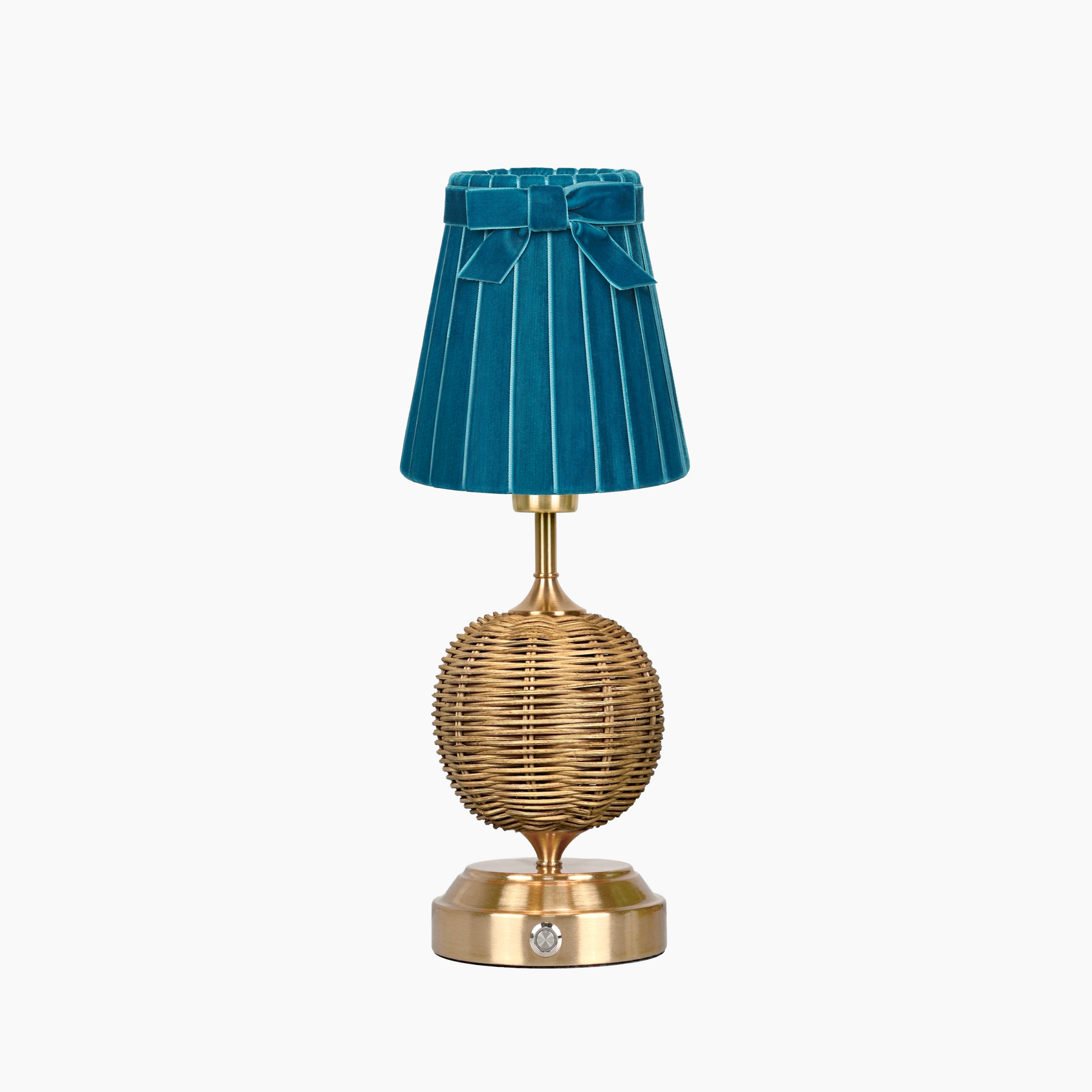 RADEN WICKER Rechargeable Lamp with 5.5" Teal Velvet Lampshade