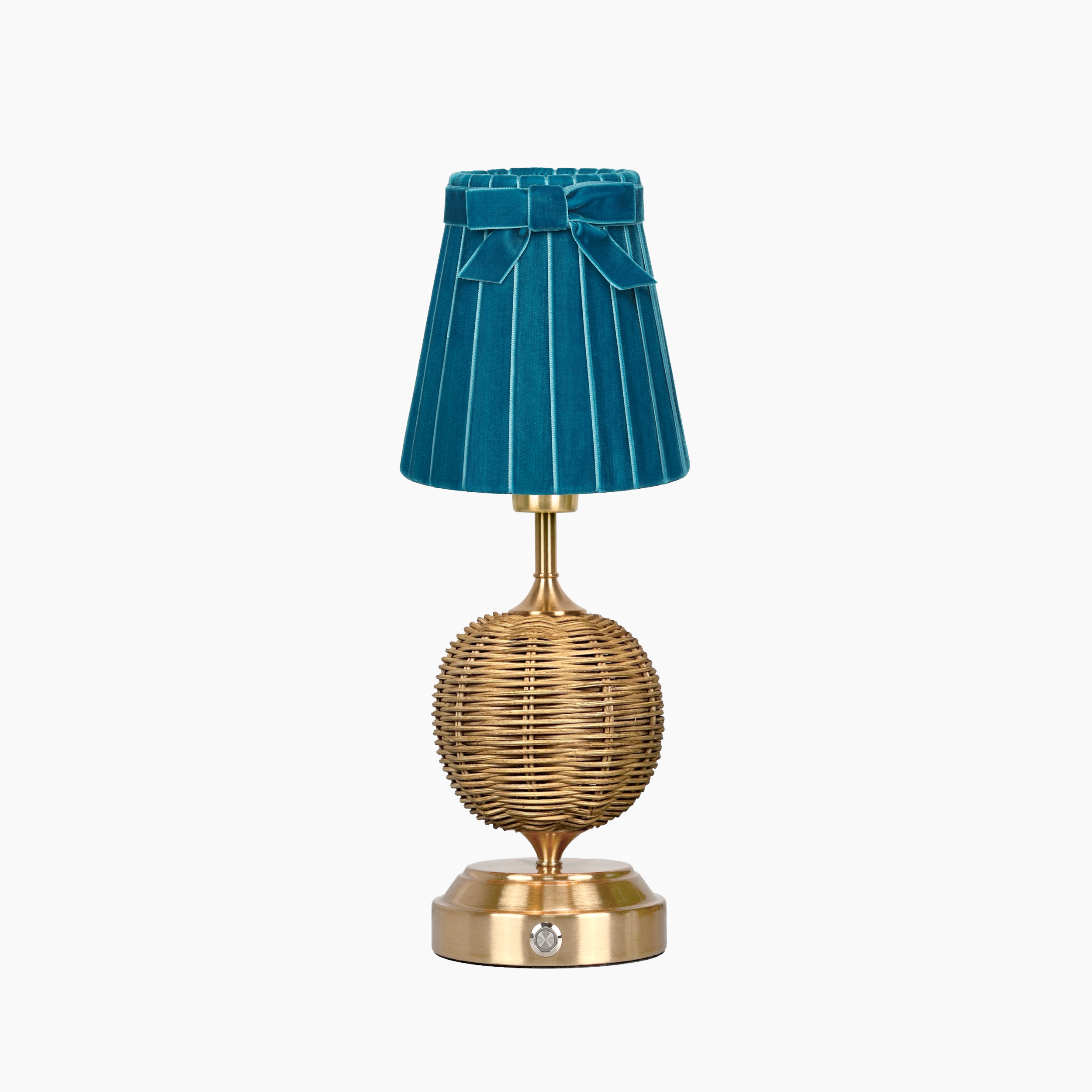 RADEN WICKER Rechargeable Lamp with 5.5" Teal Velvet Lampshade