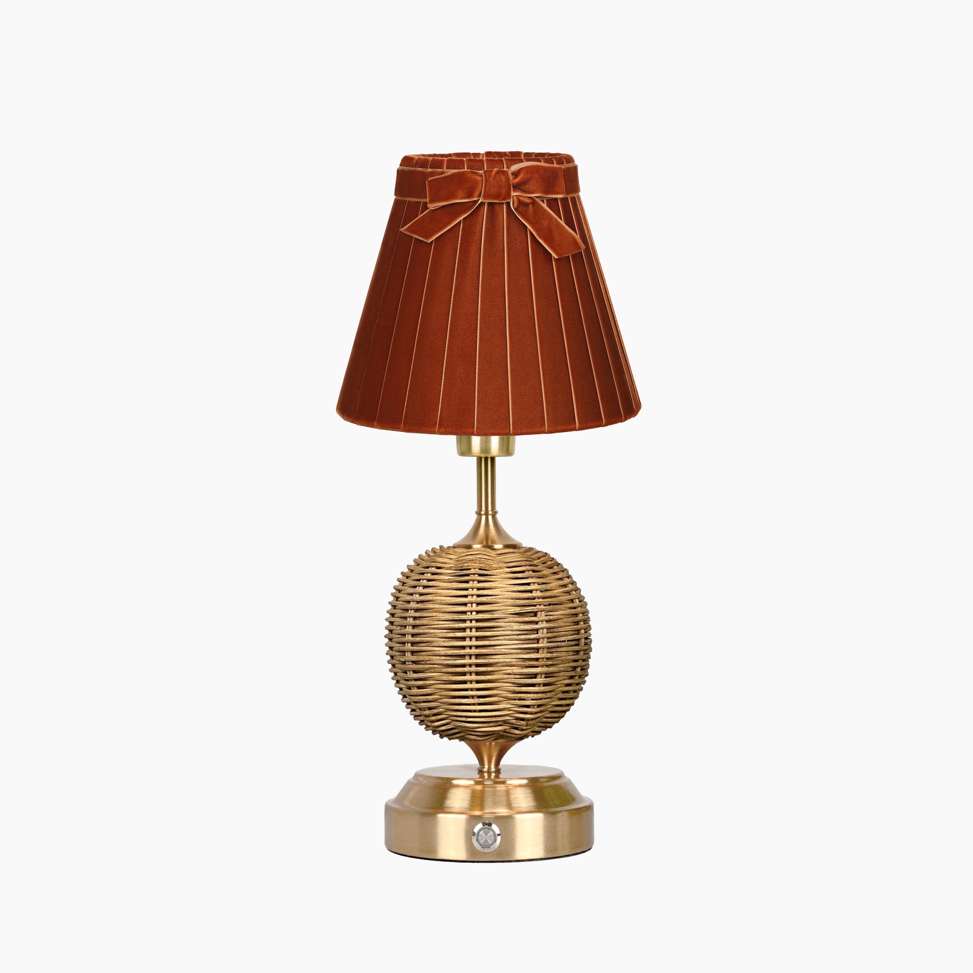 RADEN WICKER Rechargeable Lamp with 7.1" Burnt Orange Velvet Lampshade