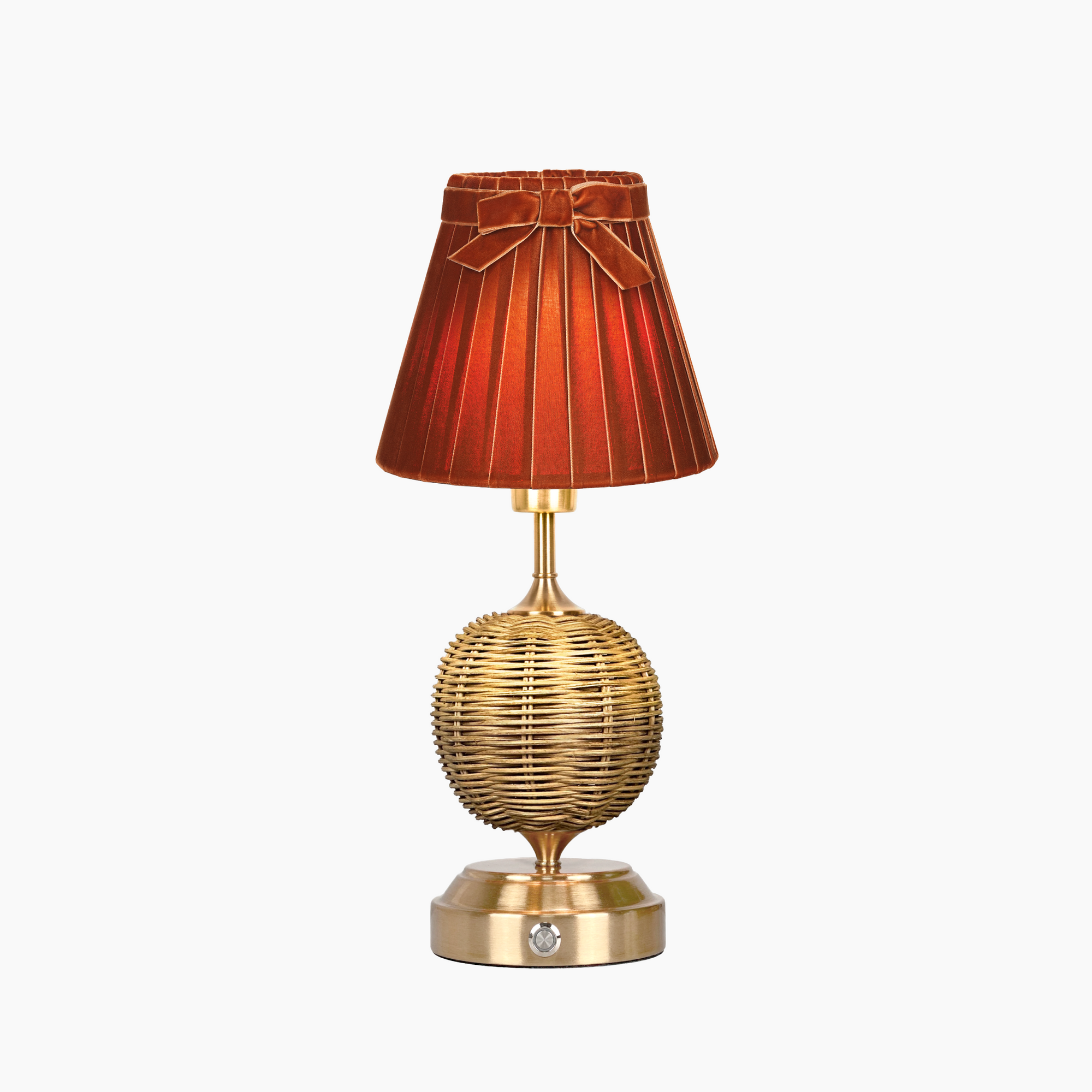 RADEN WICKER Rechargeable Lamp with 7.1" Burnt Orange Velvet Lampshade