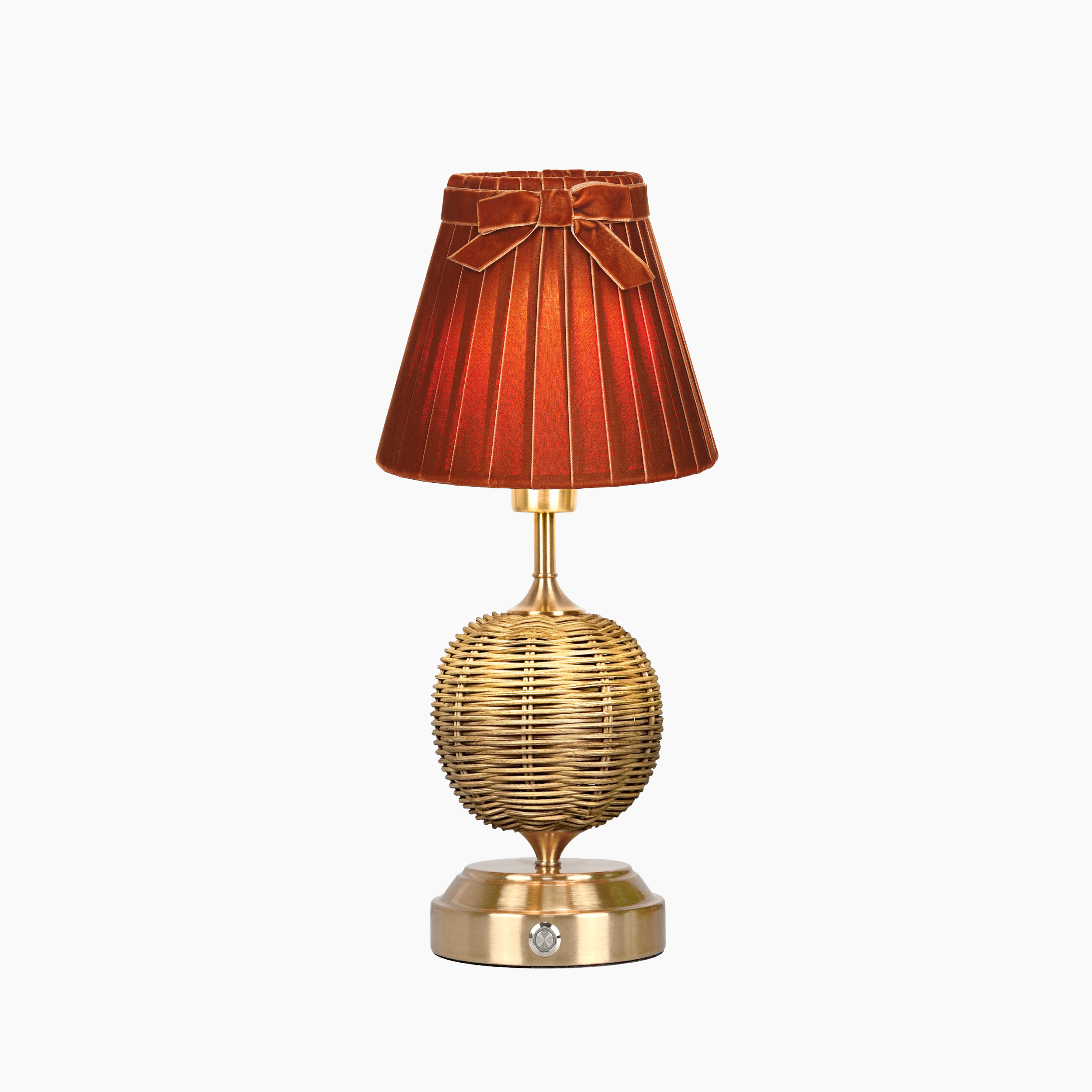 RADEN WICKER Rechargeable Lamp with 7.1" Burnt Orange Velvet Lampshade