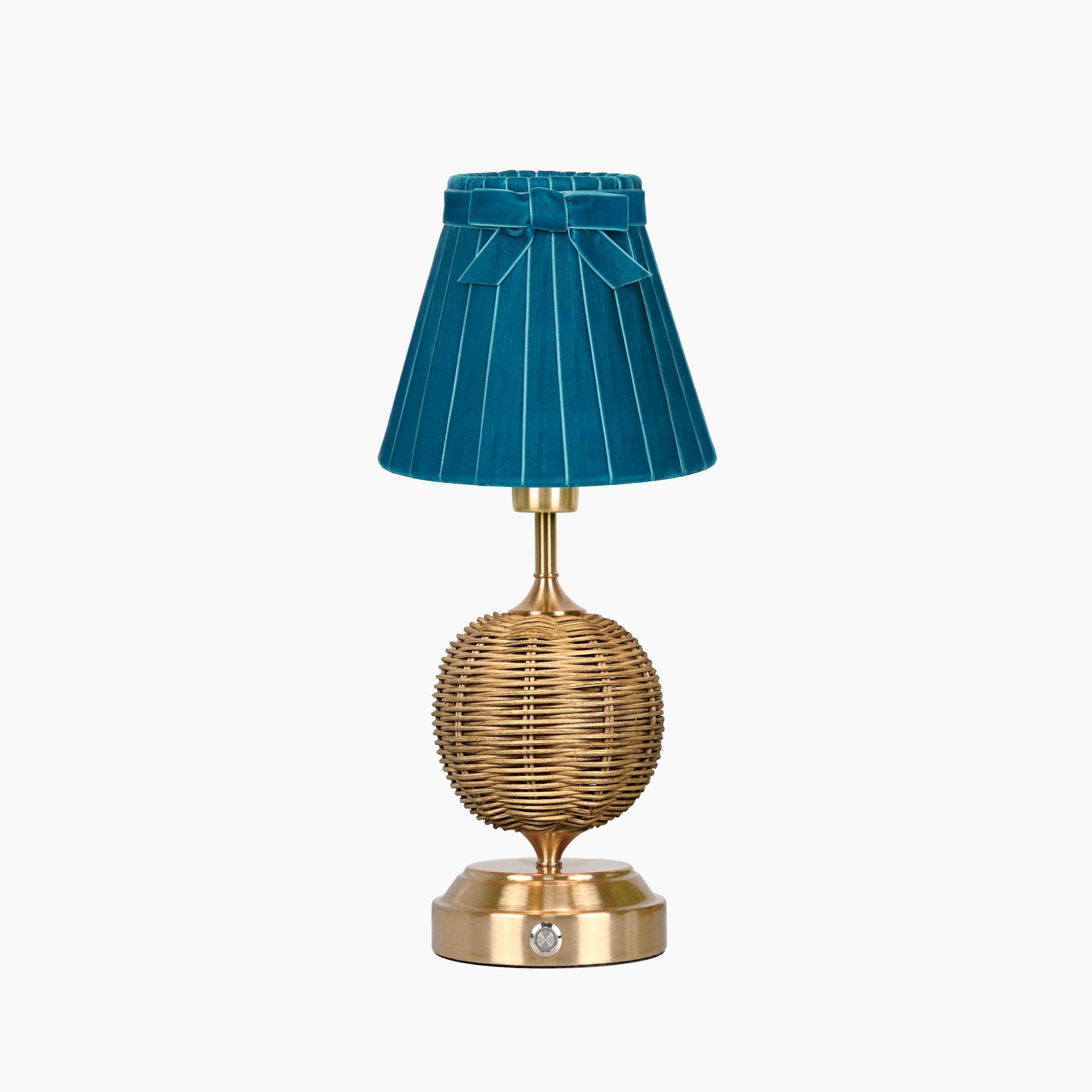 RADEN WICKER Rechargeable Lamp with 7.1" Teal Velvet Lampshade