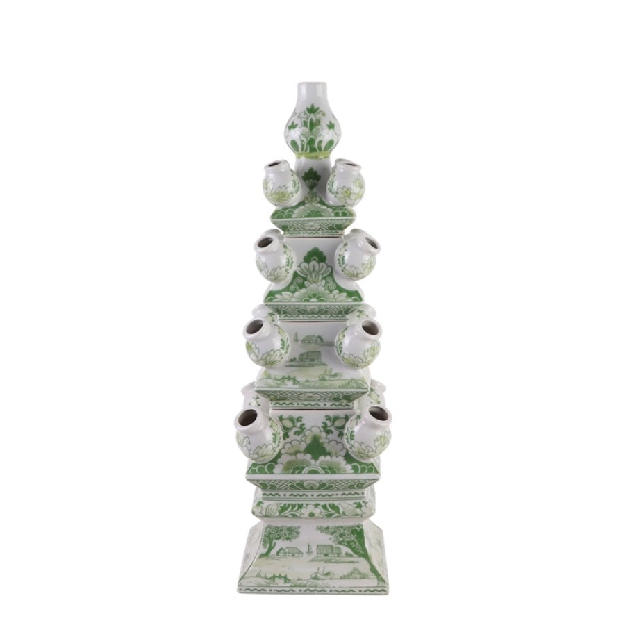 FOUR-LAYER 22.8" Dynasty Angular Tulip Vase in Delft Green
